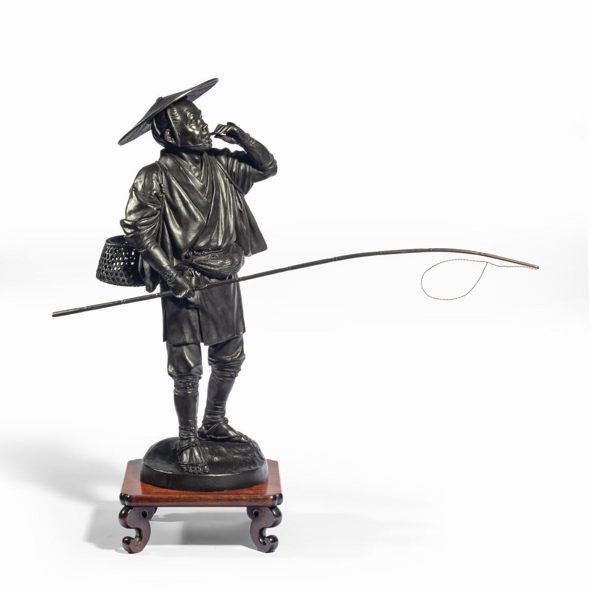 Meiji Period Bronze of a Cricket Catcher In Good Condition For Sale In Lymington, Hampshire
