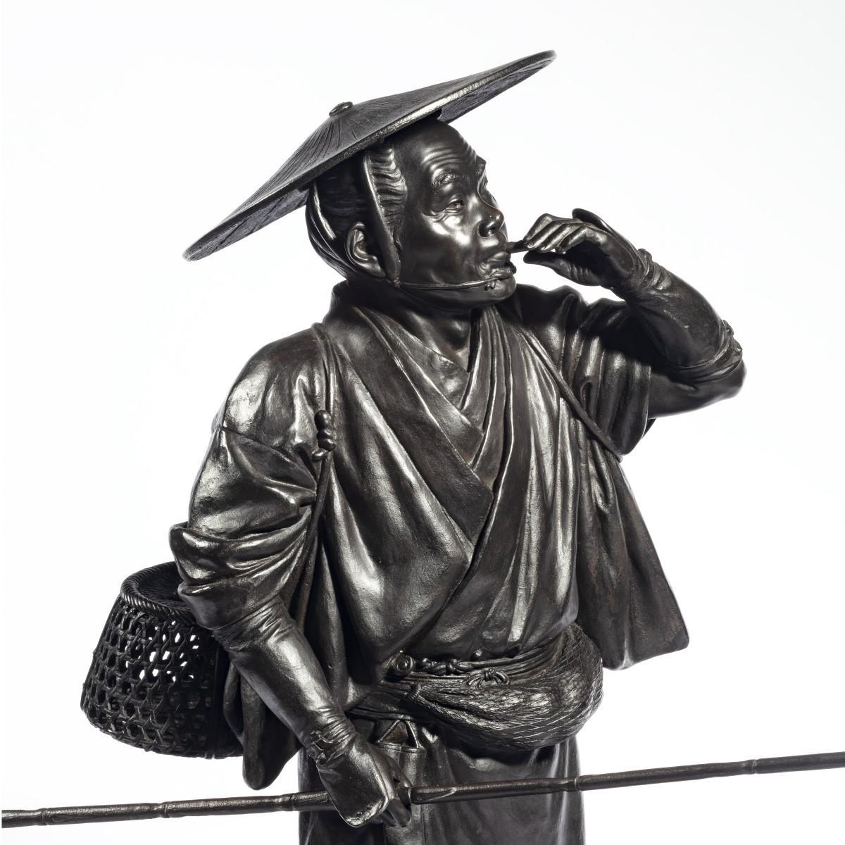 Bronzo del periodo Meiji raffigurante un acchiappa-cricket in vendita 2