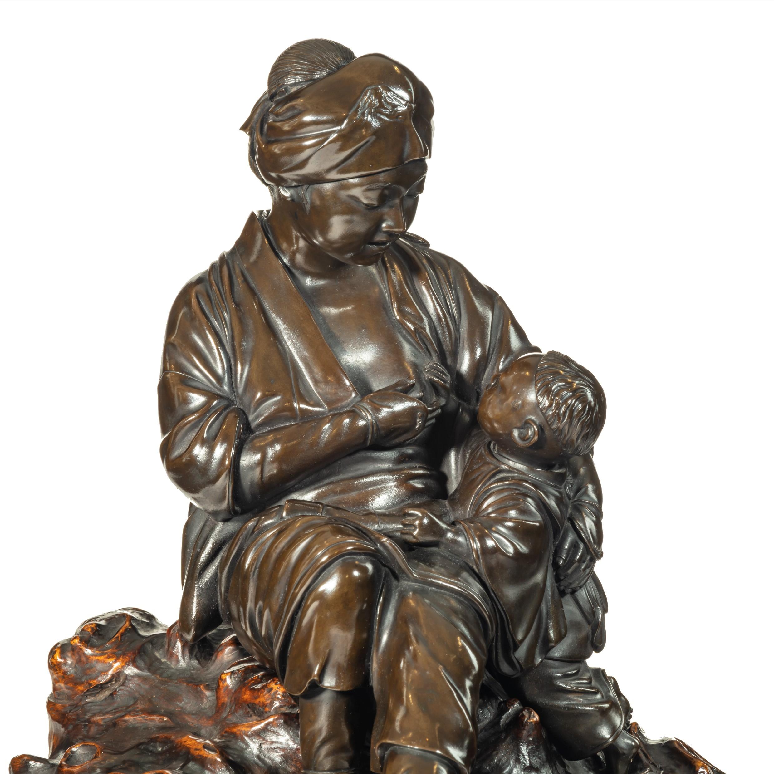 Bronzeskulptur von Mutter und Sohn aus der Meiji-Periode von Atsuyoshi im Angebot 5