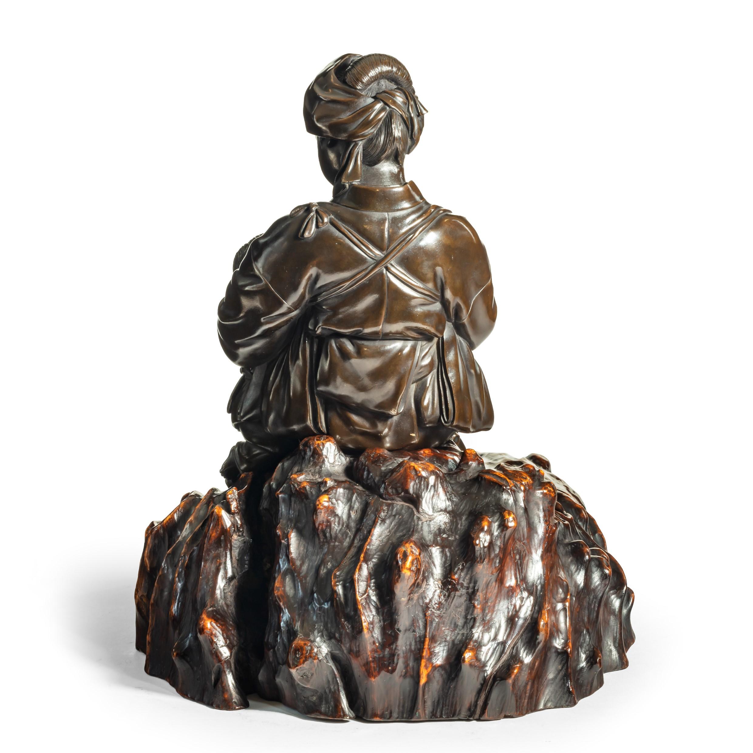 Bronzeskulptur von Mutter und Sohn aus der Meiji-Periode von Atsuyoshi im Angebot 1