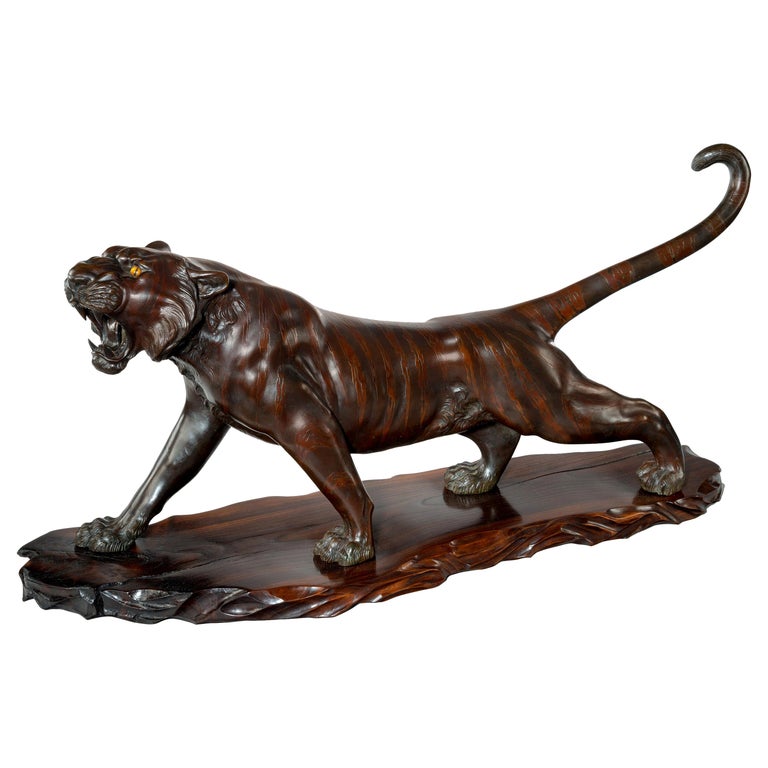 Meiji Period Carved Wooden Tiger For Sale at 1stDibs | wooden tiger ...