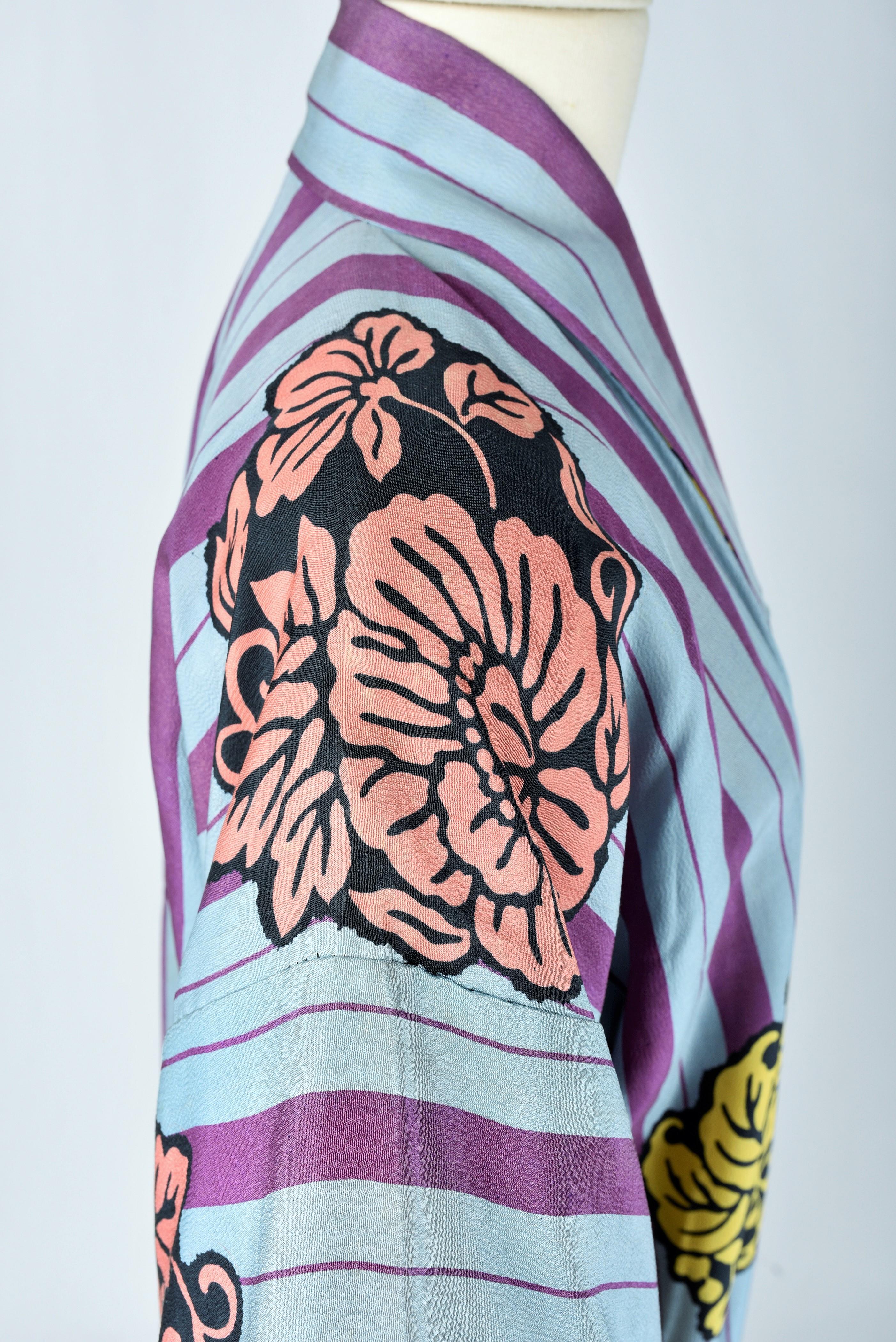 A Meisen Printed Silk Furisode Kimono - Japan Circa 1930 6