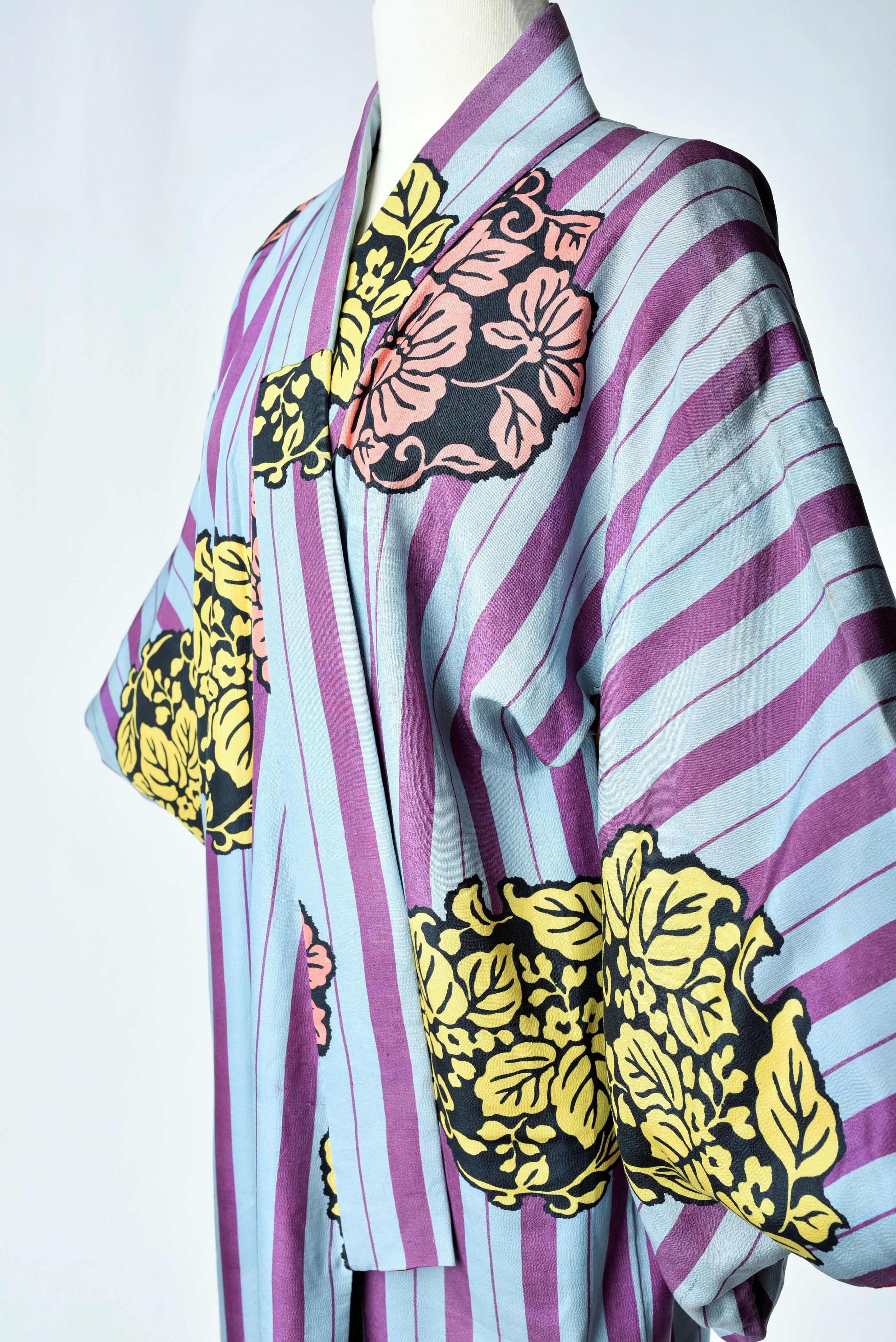 A Meisen Printed Silk Furisode Kimono - Japan Circa 1930 2