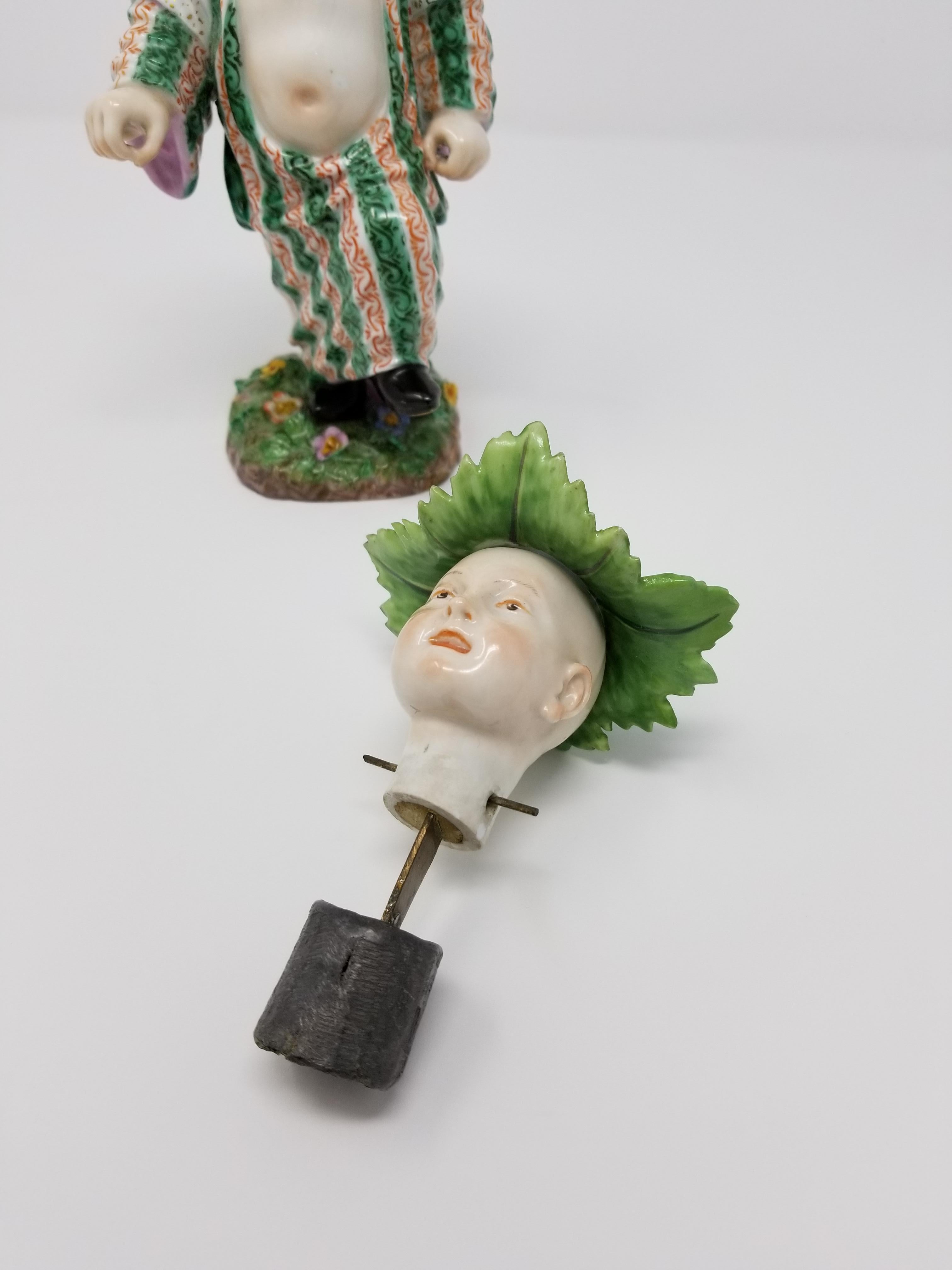 Meissen Porcelain Articulated Nodding Figure of Chinese Boy with Cabbage Hat In Good Condition In New York, NY