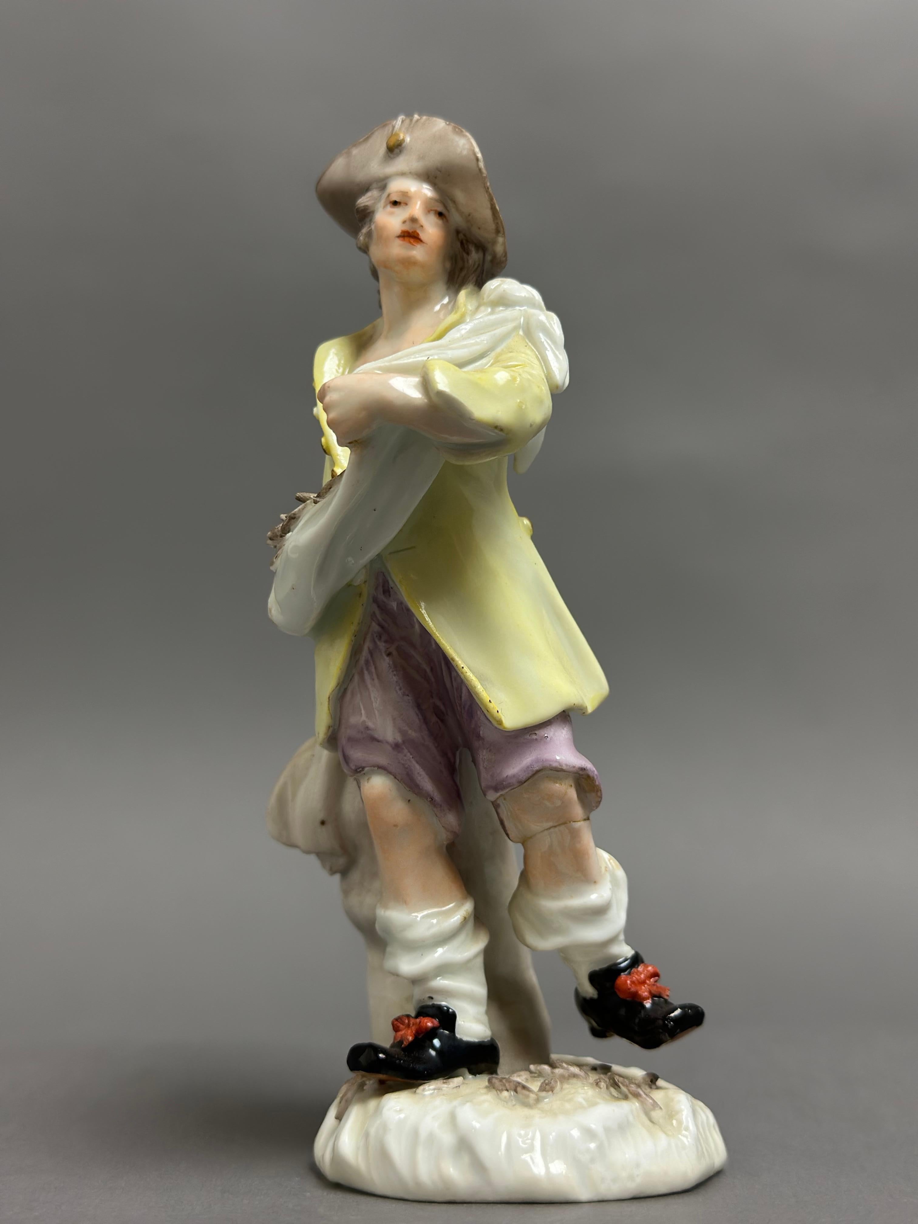 Mid-18th Century Meissen Porcelain Figurine of a Sower For Sale