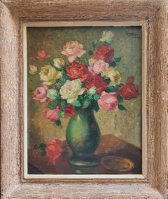 French Still Life of Roses in a Vase