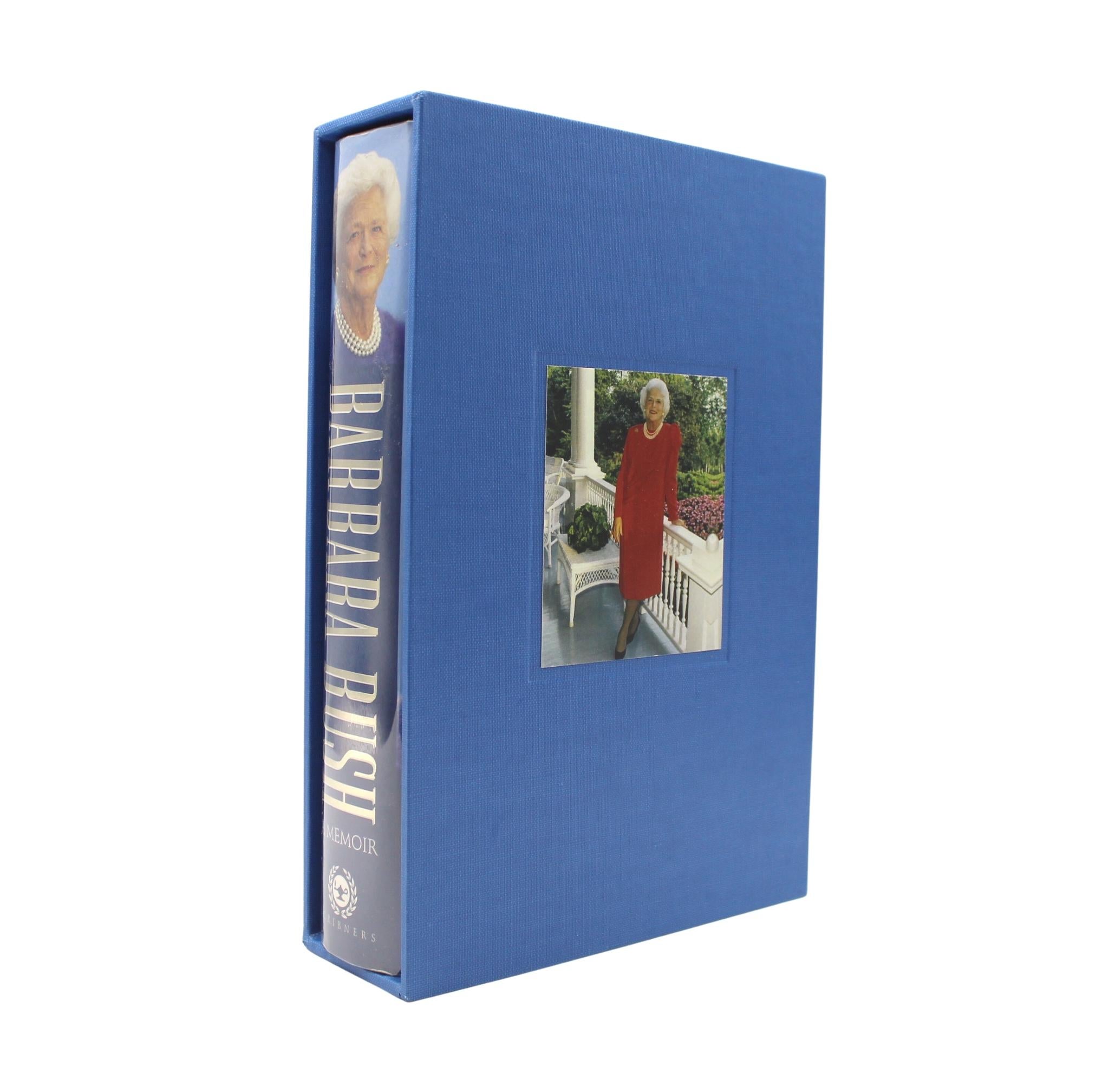 Bush, Barbara. A Memoir: Barbara Bush. New York: Lisa Drew Books/Scribner, 1994. Signed by Barbara. In publisher's original boards and dust jacket. Presented with a new archival matching blue slipcase. 

This is a signed printing of Barbara Bush’s