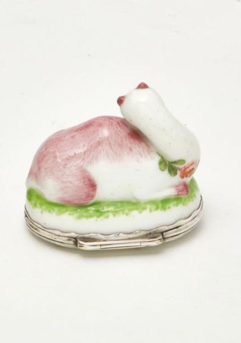 A Mennecy Silver Mounted Soft Paste Porcelain Snuff Box of a Dromedary In Good Condition For Sale In Spencertown, NY