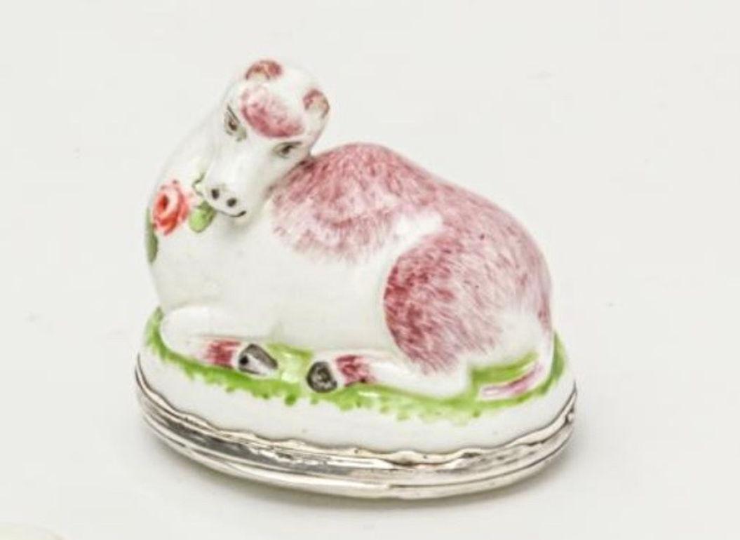 18th Century A Mennecy Silver Mounted Soft Paste Porcelain Snuff Box of a Dromedary For Sale