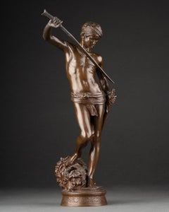 A. Mercié : "David", pequeño modelo de bronce patinado Finales del s. XIX/principios del s. XX