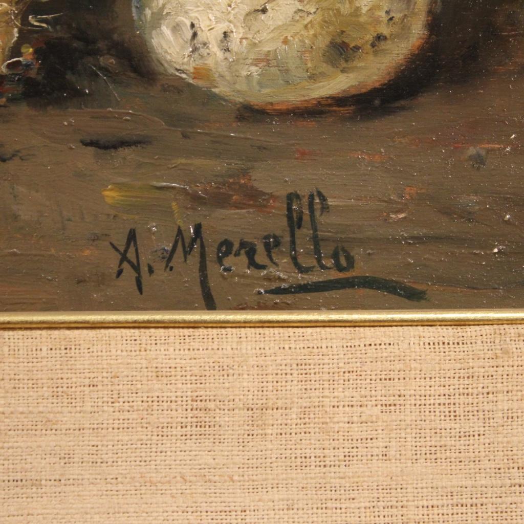 A. Merello 20th Century Oil on Board Italian Signed Painting Still Life, 1950 2