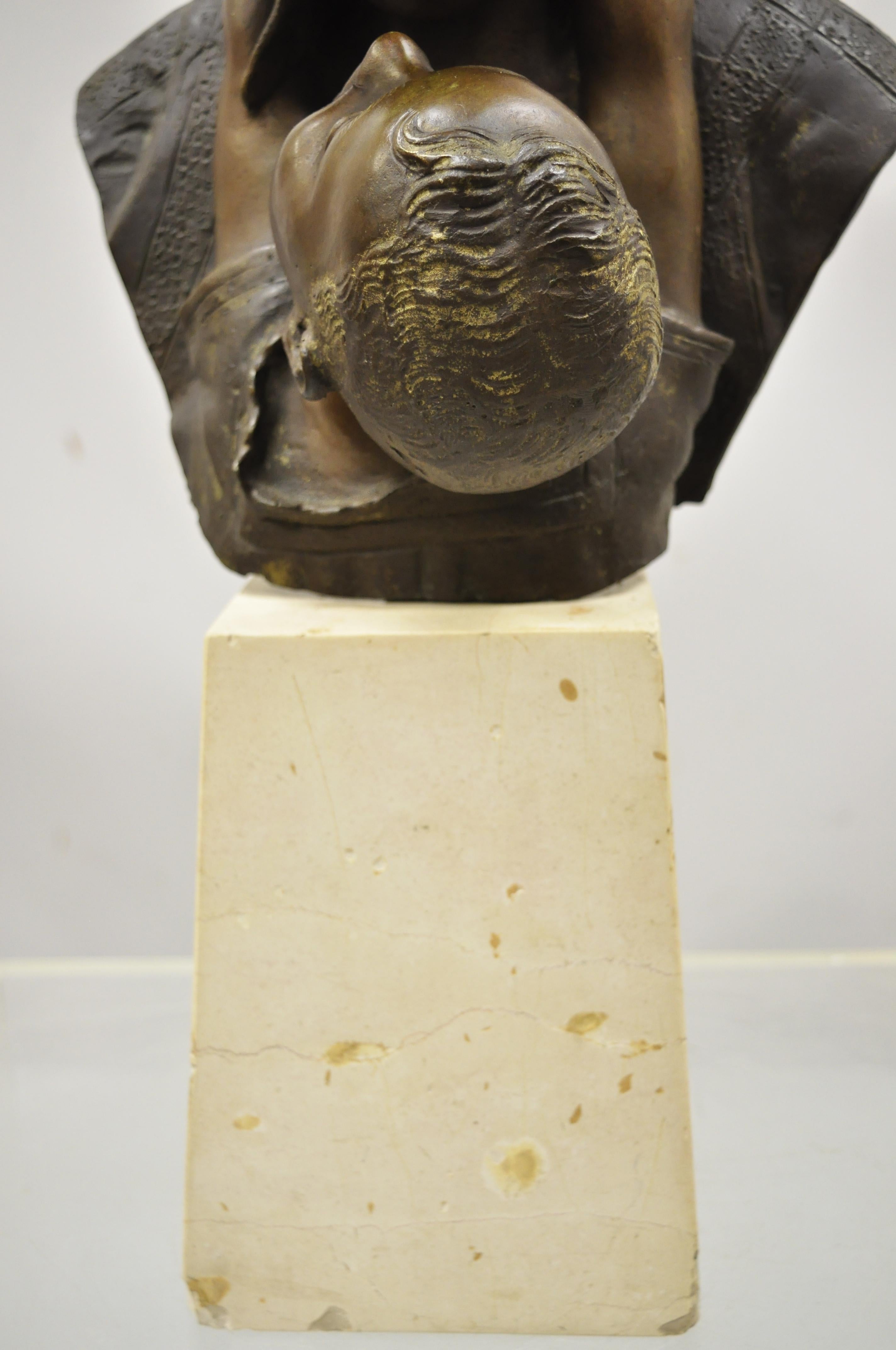 A. Merente Maternita Spelter Metal Travertine Bronze Mother Child Bust Sculpture For Sale 5