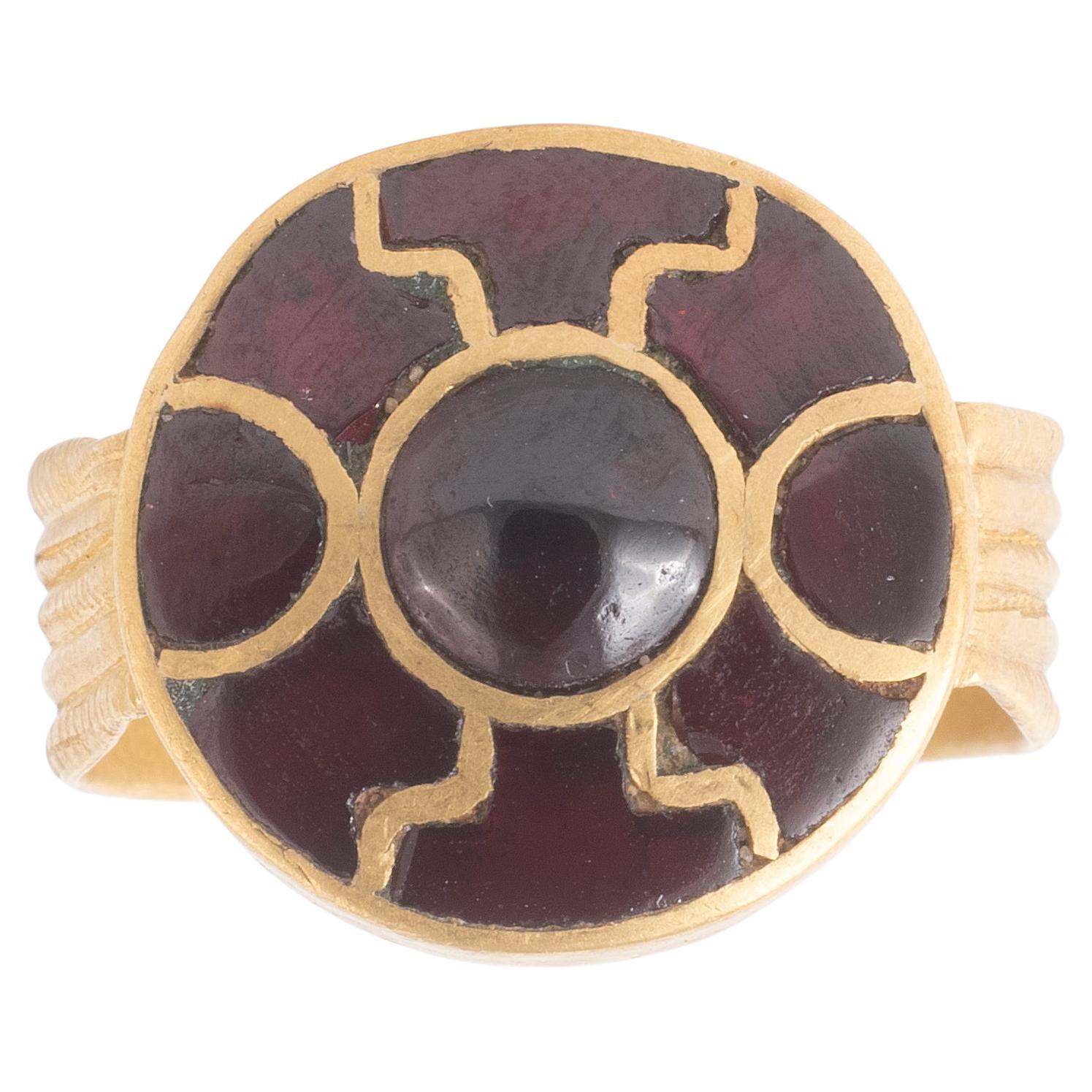 A Merovingian High Karat Gold And Garnet Finger Ring Circa 5th Century A.D. For Sale