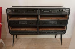 Metal, Wood and Top Glass Industrial Midcentury English Commode, England, 1960