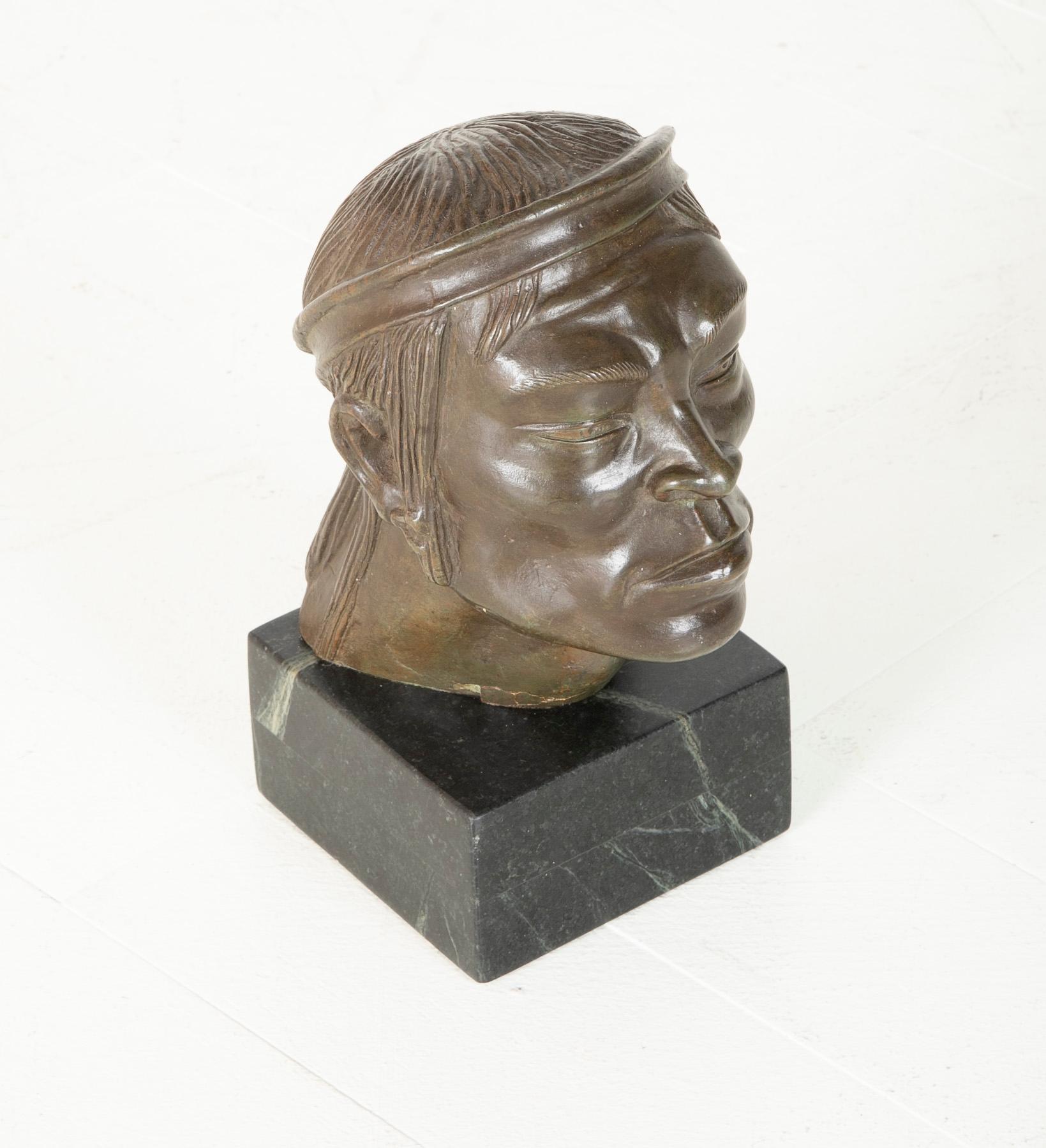 Adirondack Mexican Bronze Bust, circa 1920s For Sale