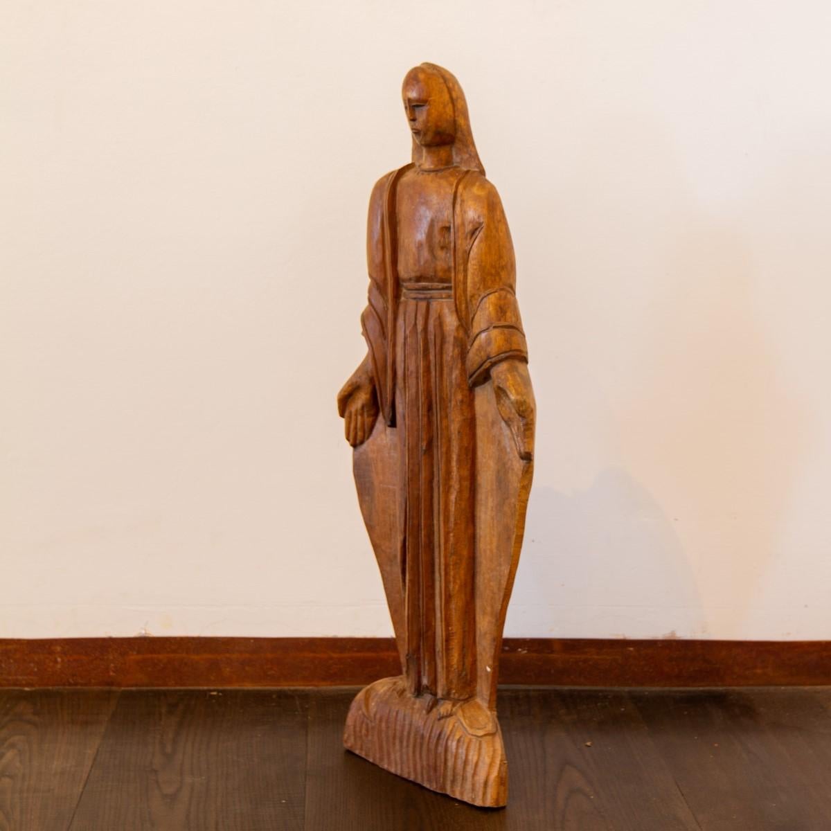 Medieval Mexican Carved Wooden Figure of an Evangelical Woman, 1920s