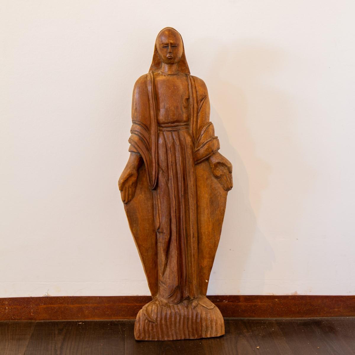 20th Century Mexican Carved Wooden Figure of an Evangelical Woman, 1920s