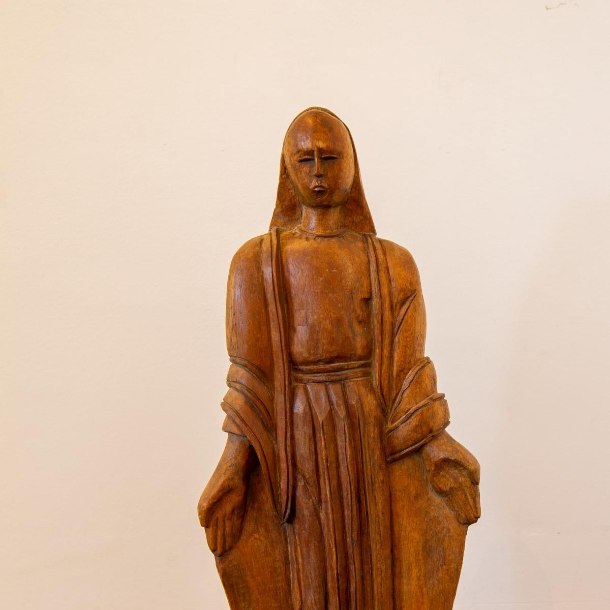 Mexican Carved Wooden Figure of an Evangelical Woman, 1920s 1