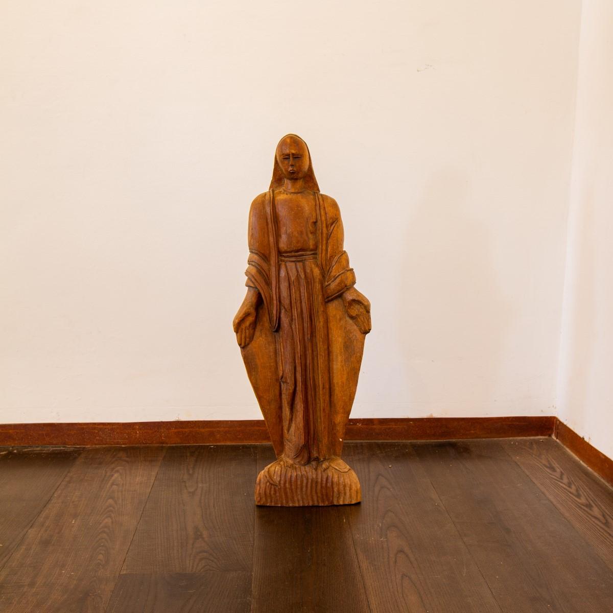 Mexican Carved Wooden Figure of an Evangelical Woman, 1920s 2