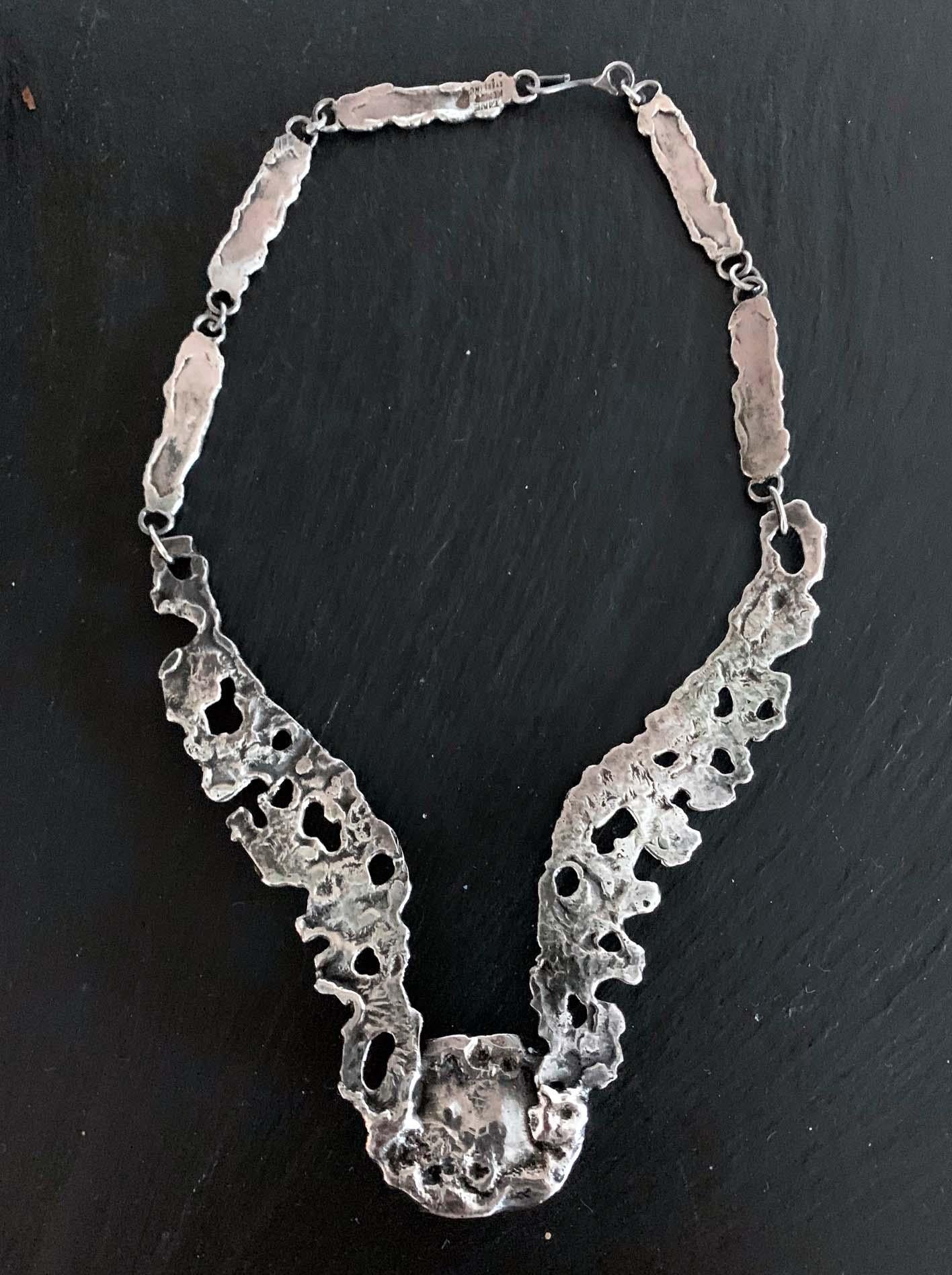 Mexican Modernist Sterling Silver Necklace by Tane Orfebres For Sale 1