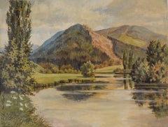 California Hills and Water Landscape Painting, Signed