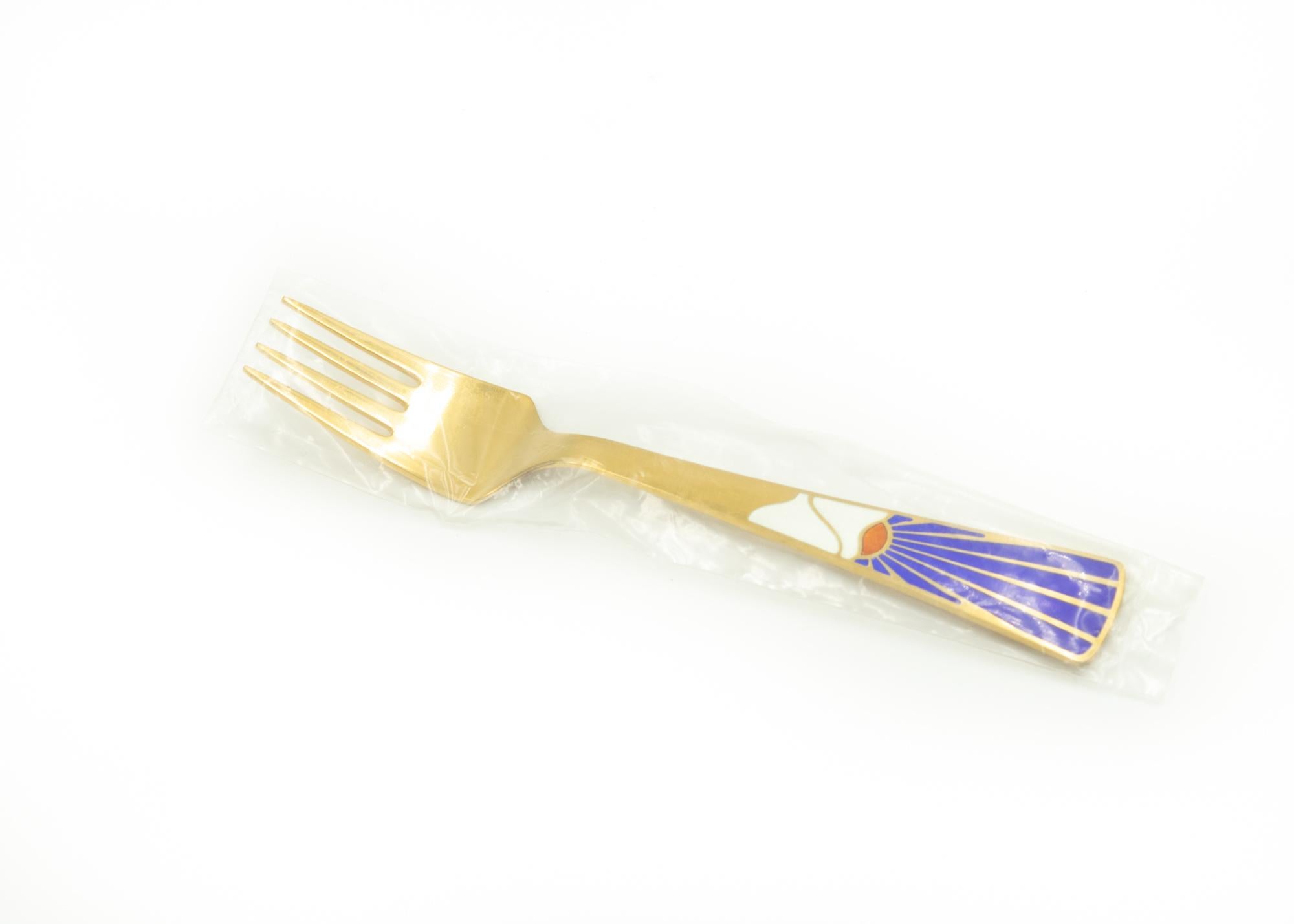 Late 20th Century A. Michelsen Gilt Sterling Enamel Christmas 1995 Spoon and Fork Set by Kortzau For Sale