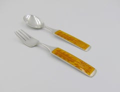 A. Michelsen Paul Rene Gauguin Silver & Enamel Christmas Fork & Spoon Set, 1967