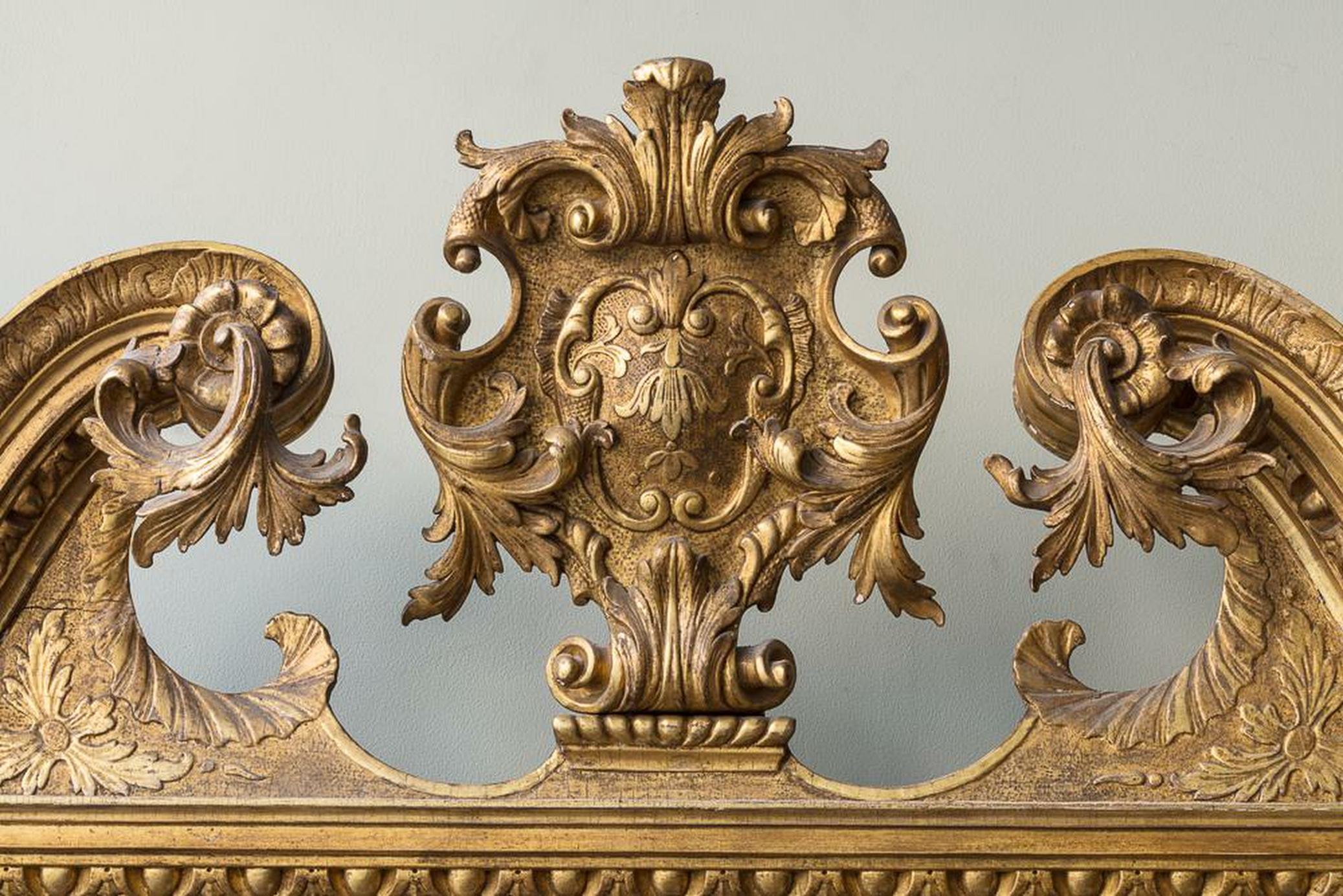 British Mid-18th Century Carved Giltwood Overmantle Mirror For Sale