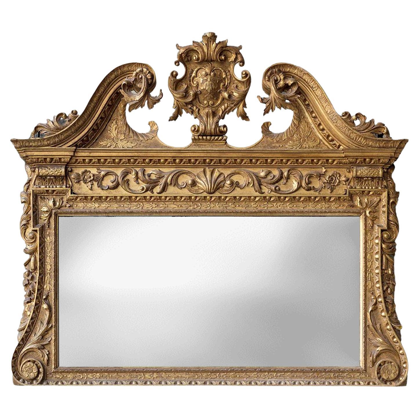 Mid-18th Century Carved Giltwood Overmantle Mirror For Sale