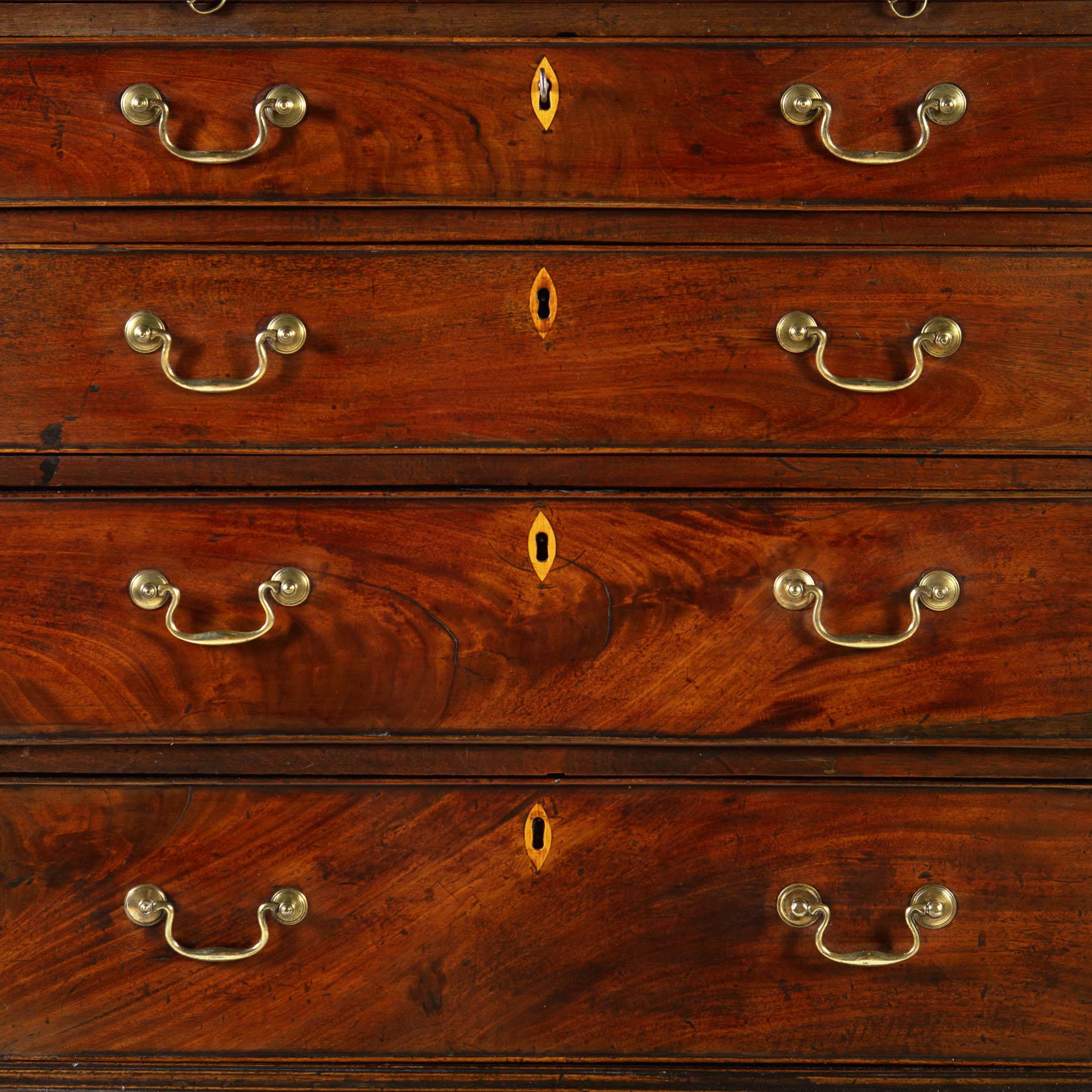 Brass Mid-18th Century Chippendale Period Mahogany Chest of Drawers
