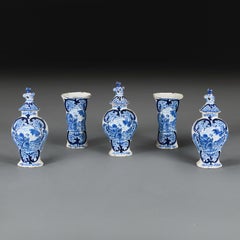 A mid-18th Century Delft Pottery Garniture of Five Pieces