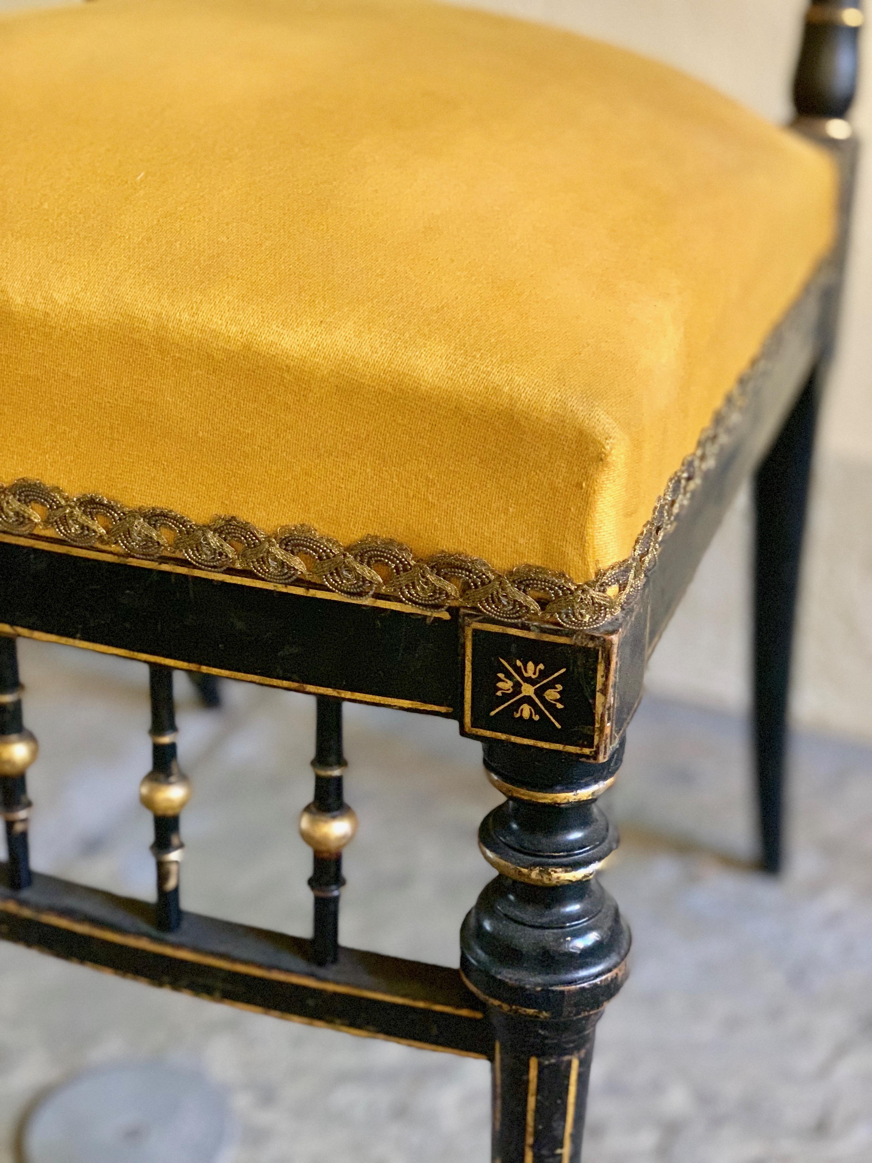 Ebonized Early 20th Century French Chair with Gilt Detailing
