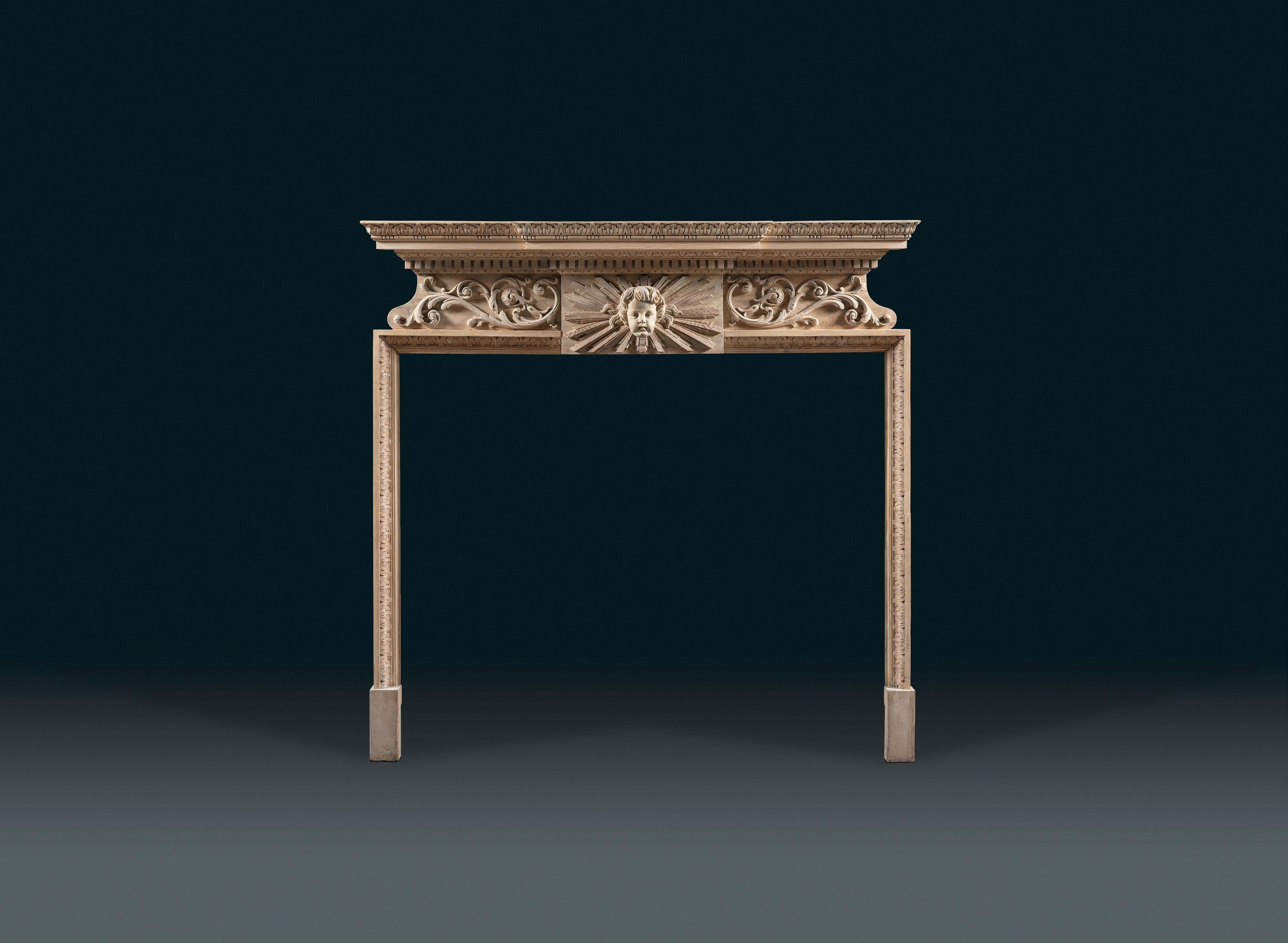Hand-Carved Mid-18th Century George II Carved Pine Chimneypiece For Sale