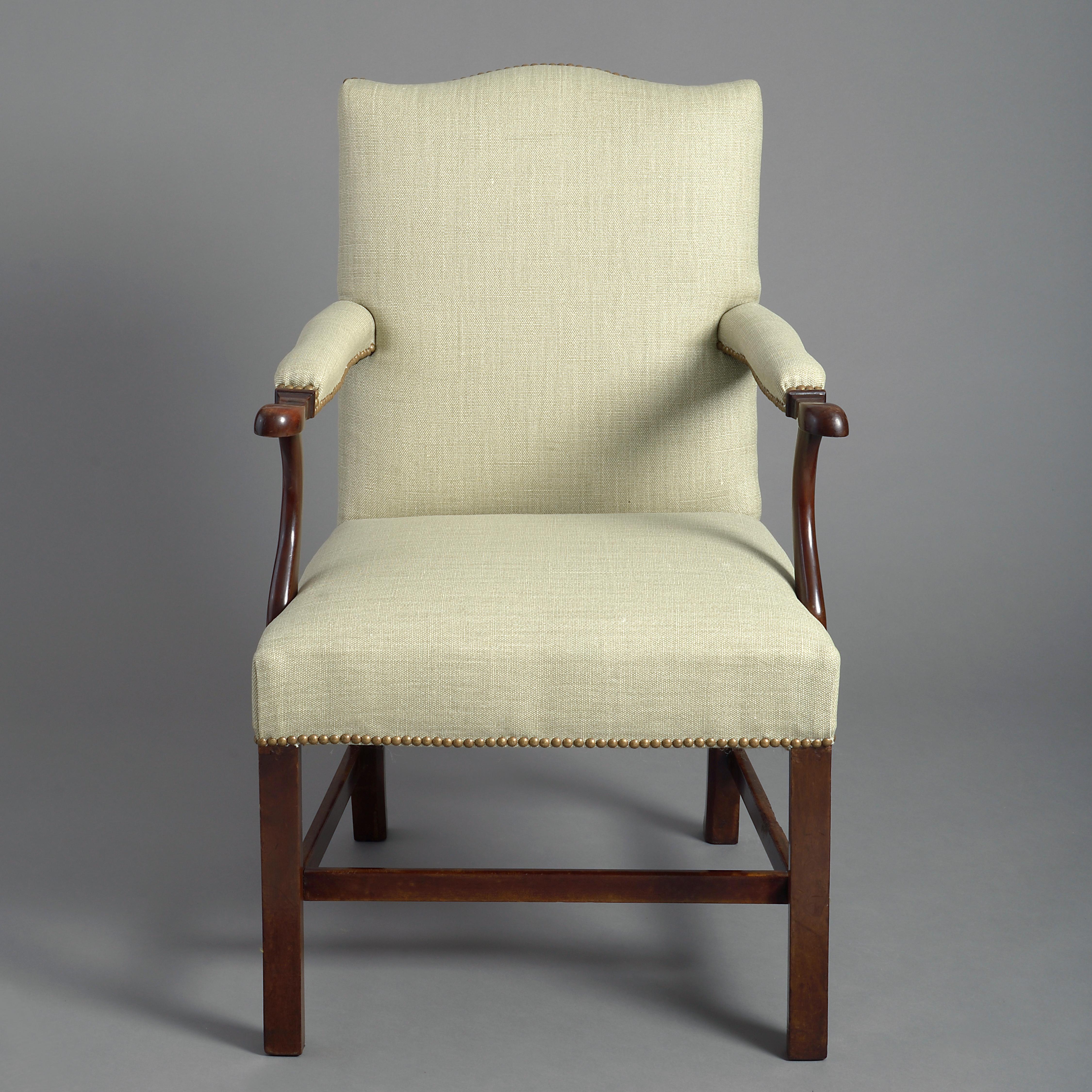 Upholstery Cream Mid-18th Century George III Period Mahogany Gainsborough Armchair