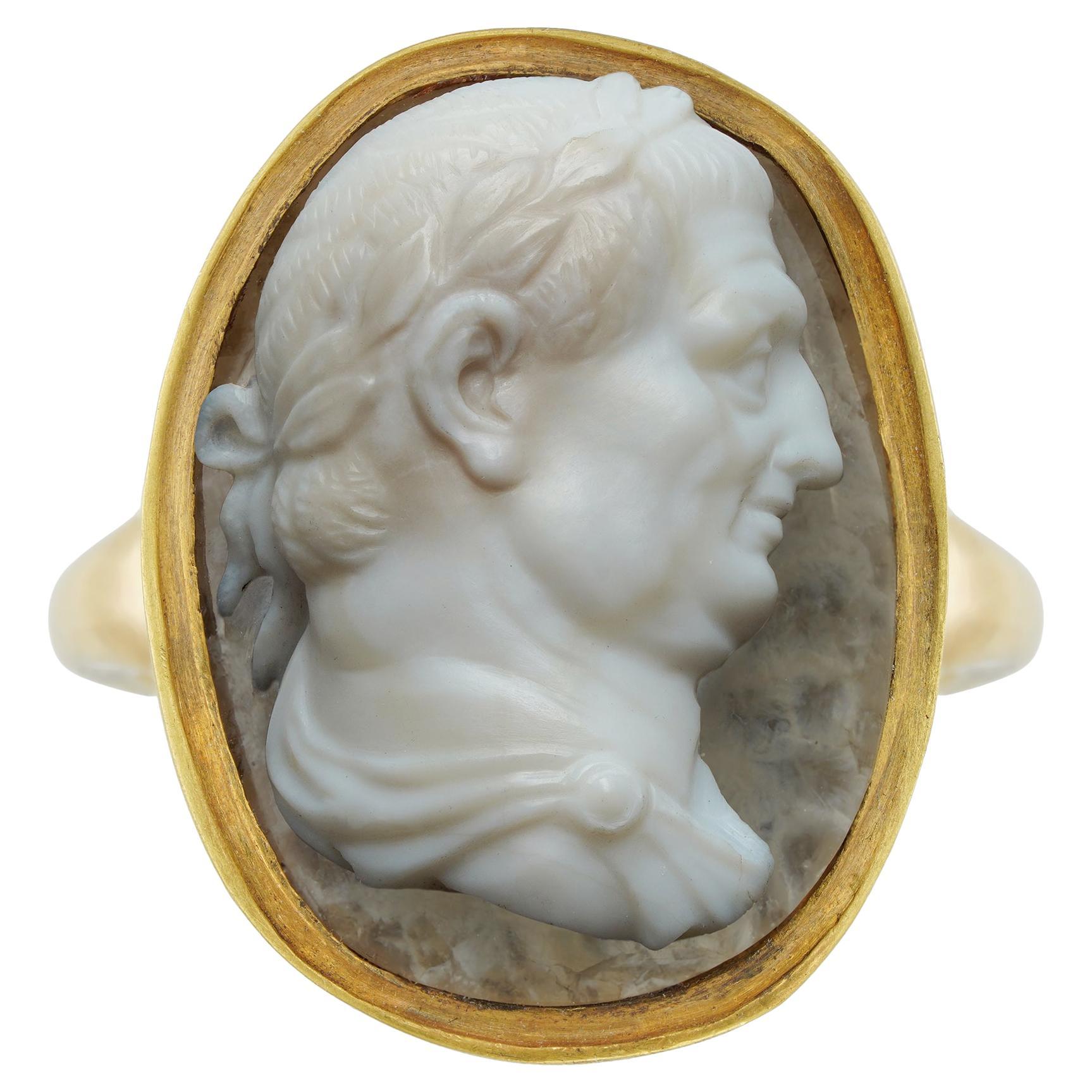 A mid-18th century Italian agate cameo of Emperor Titus
