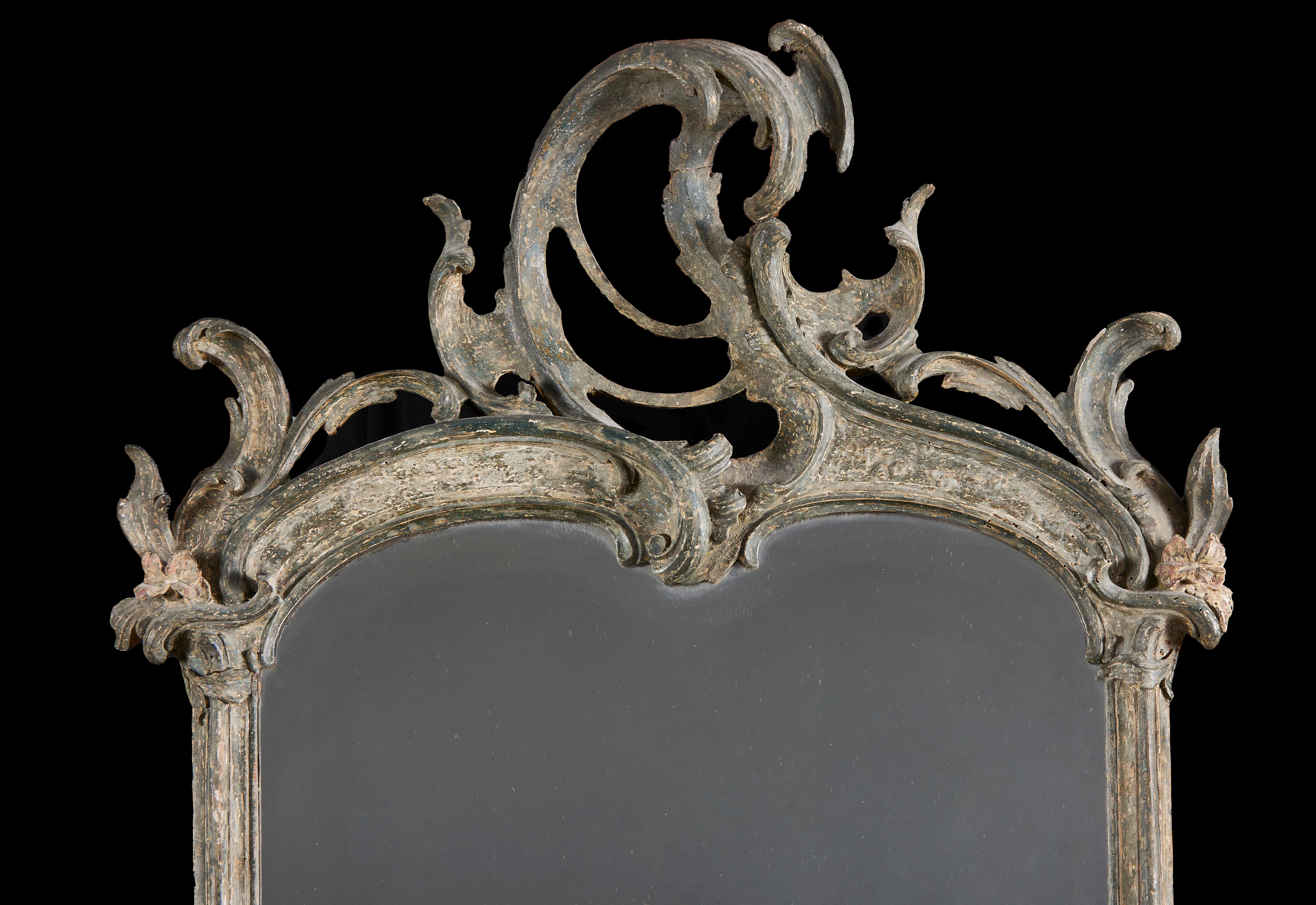 Rococo A mid 18th century painted rococo pier mirror  For Sale