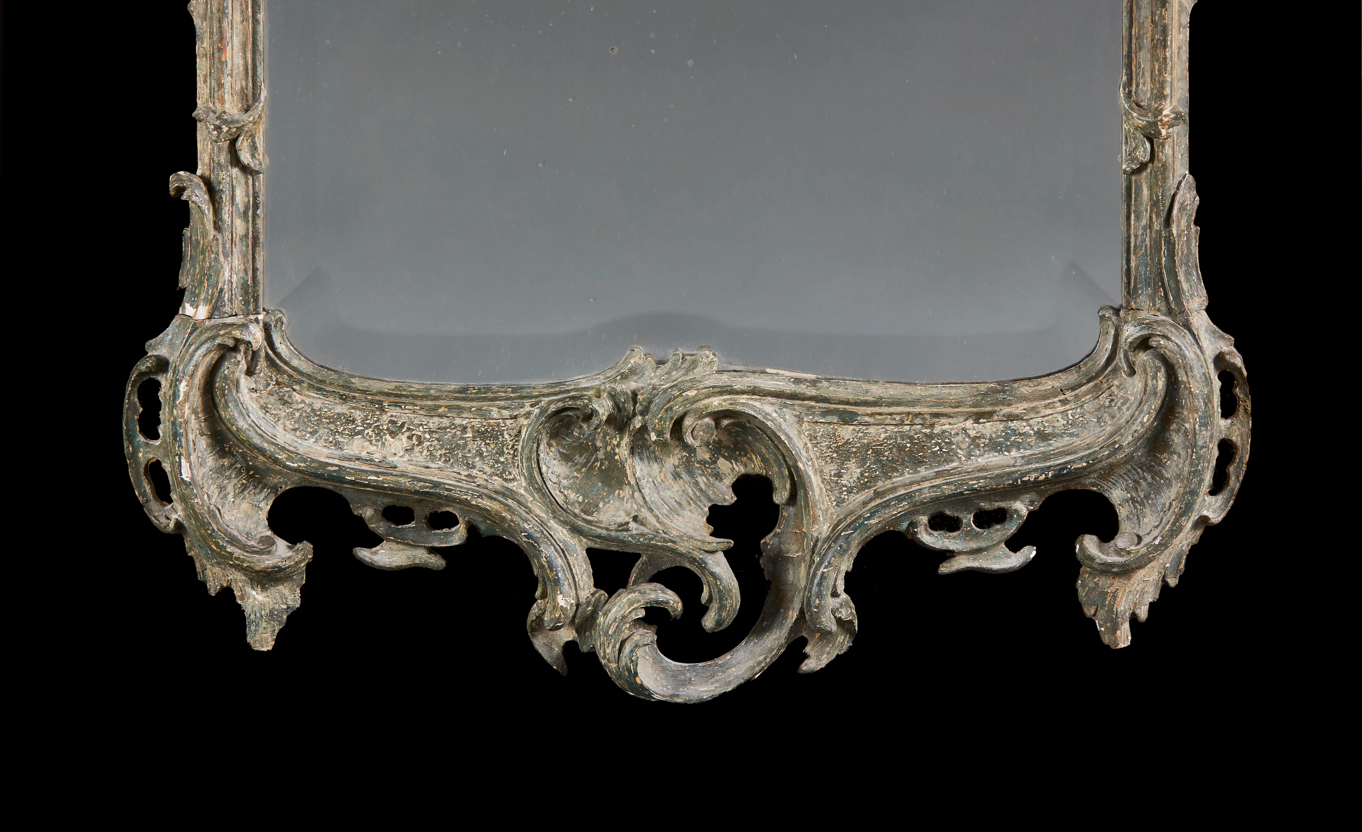 English A mid 18th century painted rococo pier mirror  For Sale