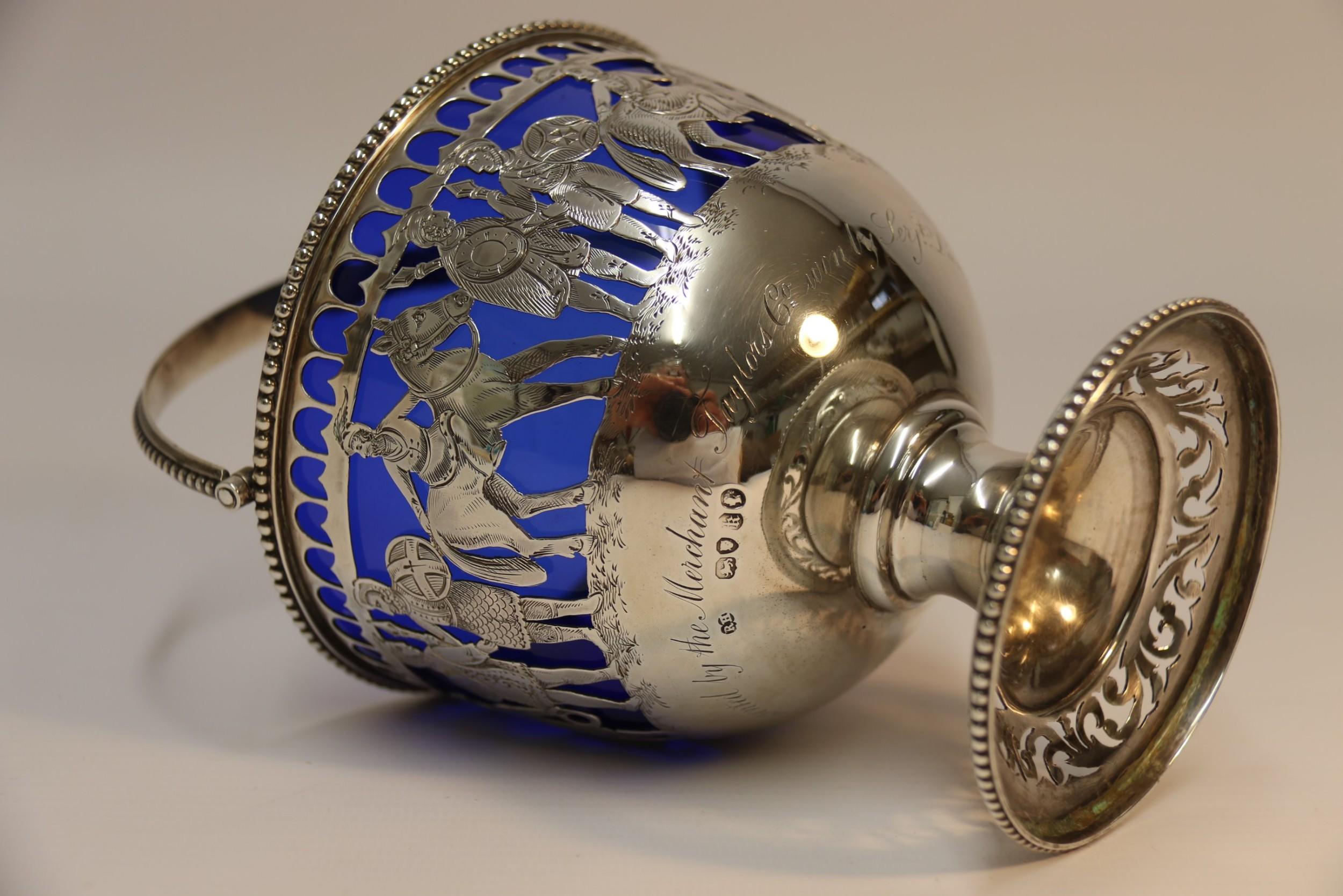 Mid-19th Century Pierced and Engraved Military Silver Presentation Sugar Bowl 4
