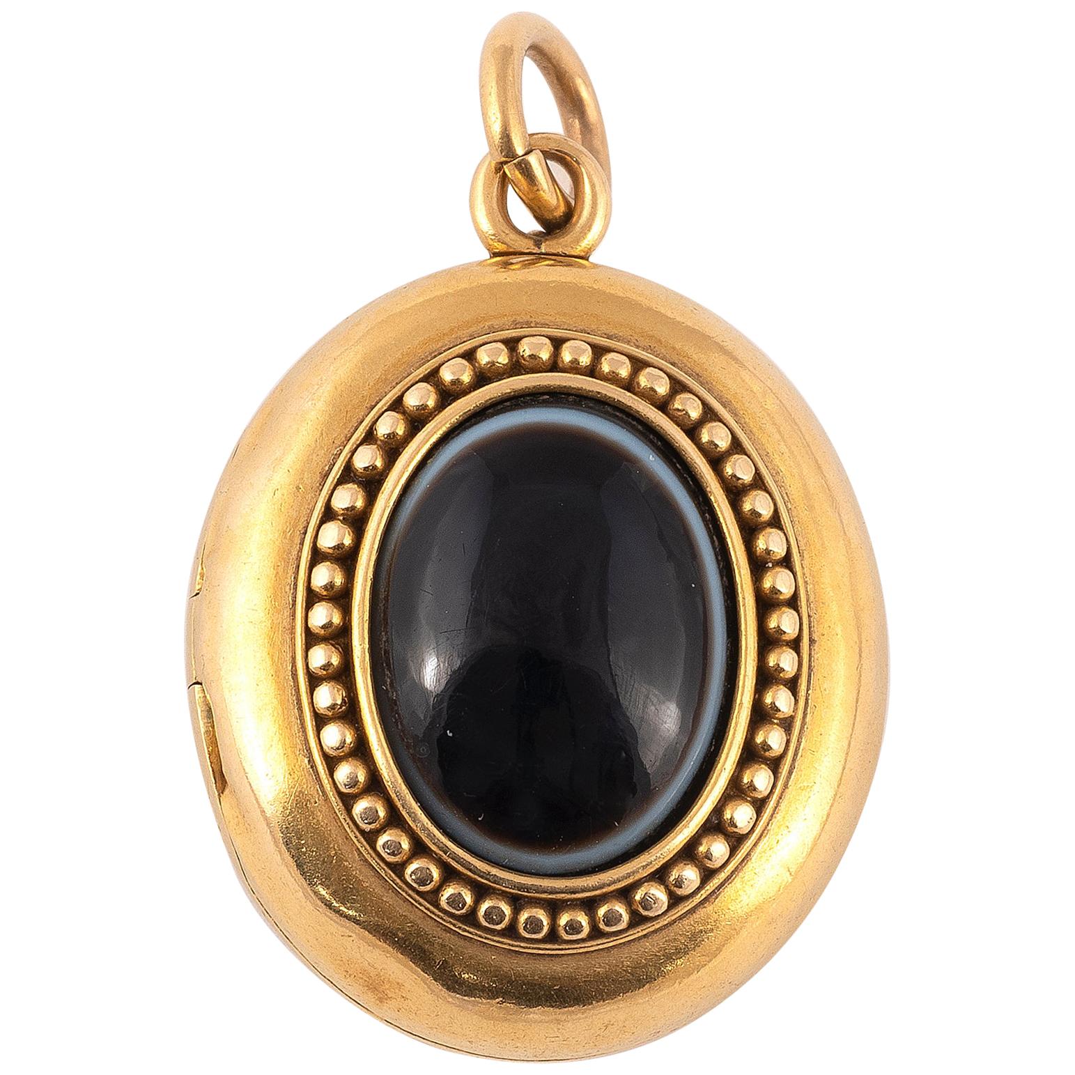 Mid-19th Century Agate and Gold Locket Pendant