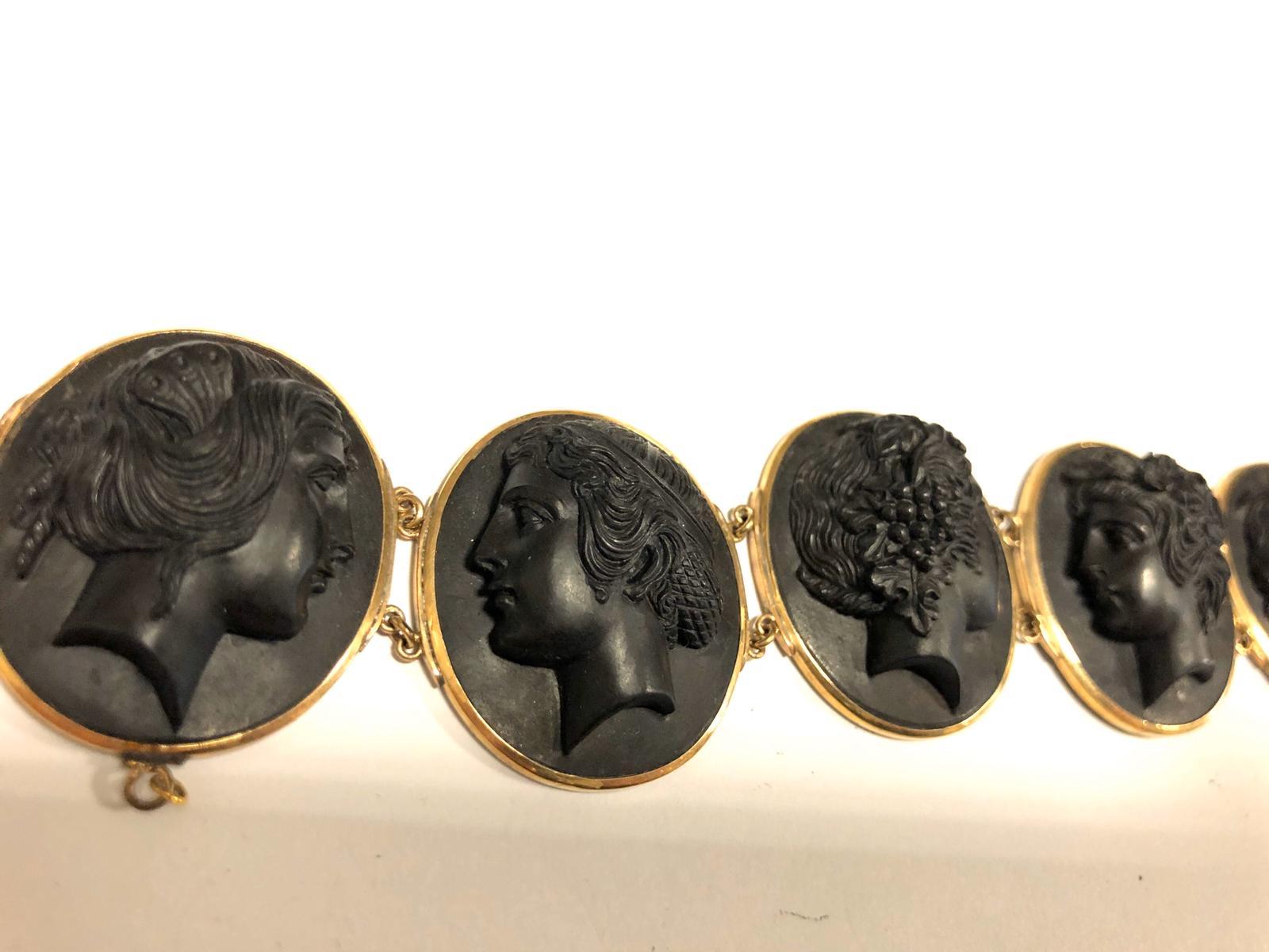 Victorian Mid-19th Century Black Lava Cameo Bracelet