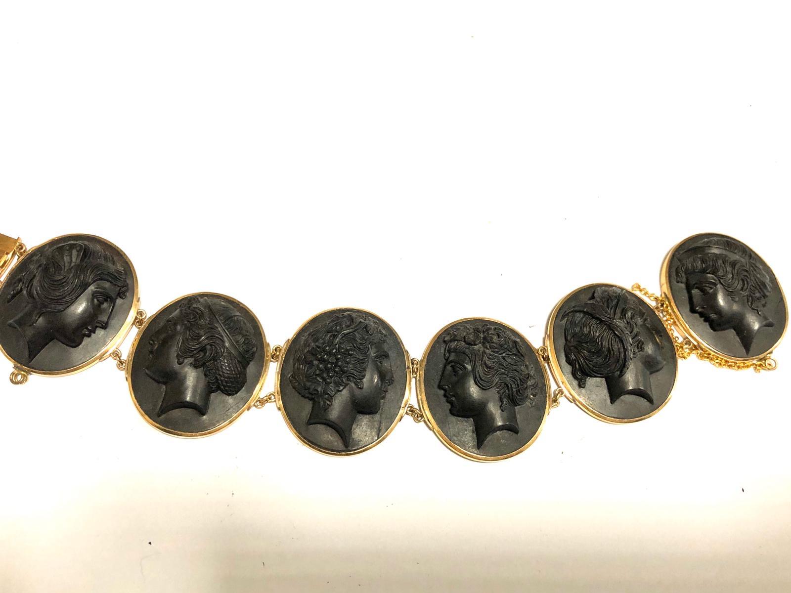 Mid-19th Century Black Lava Cameo Bracelet In Excellent Condition In Firenze, IT