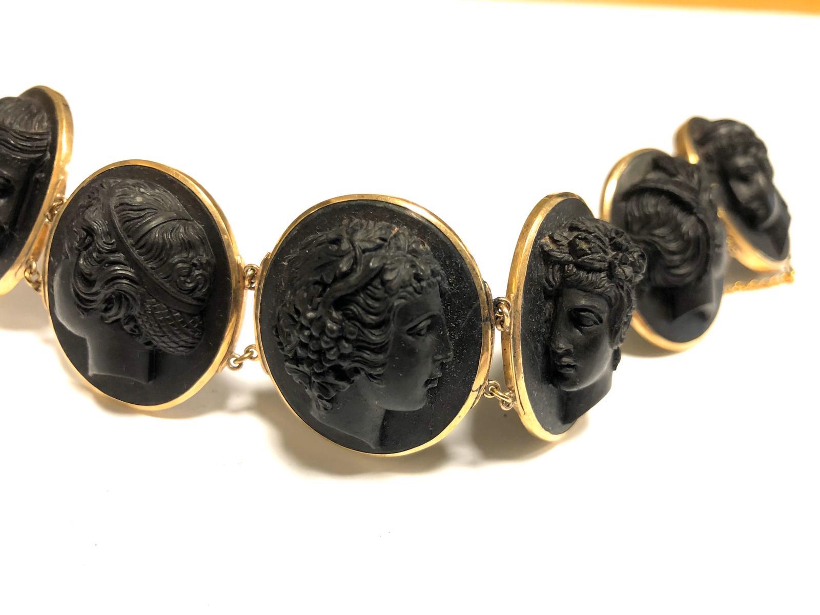 Women's or Men's Mid-19th Century Black Lava Cameo Bracelet
