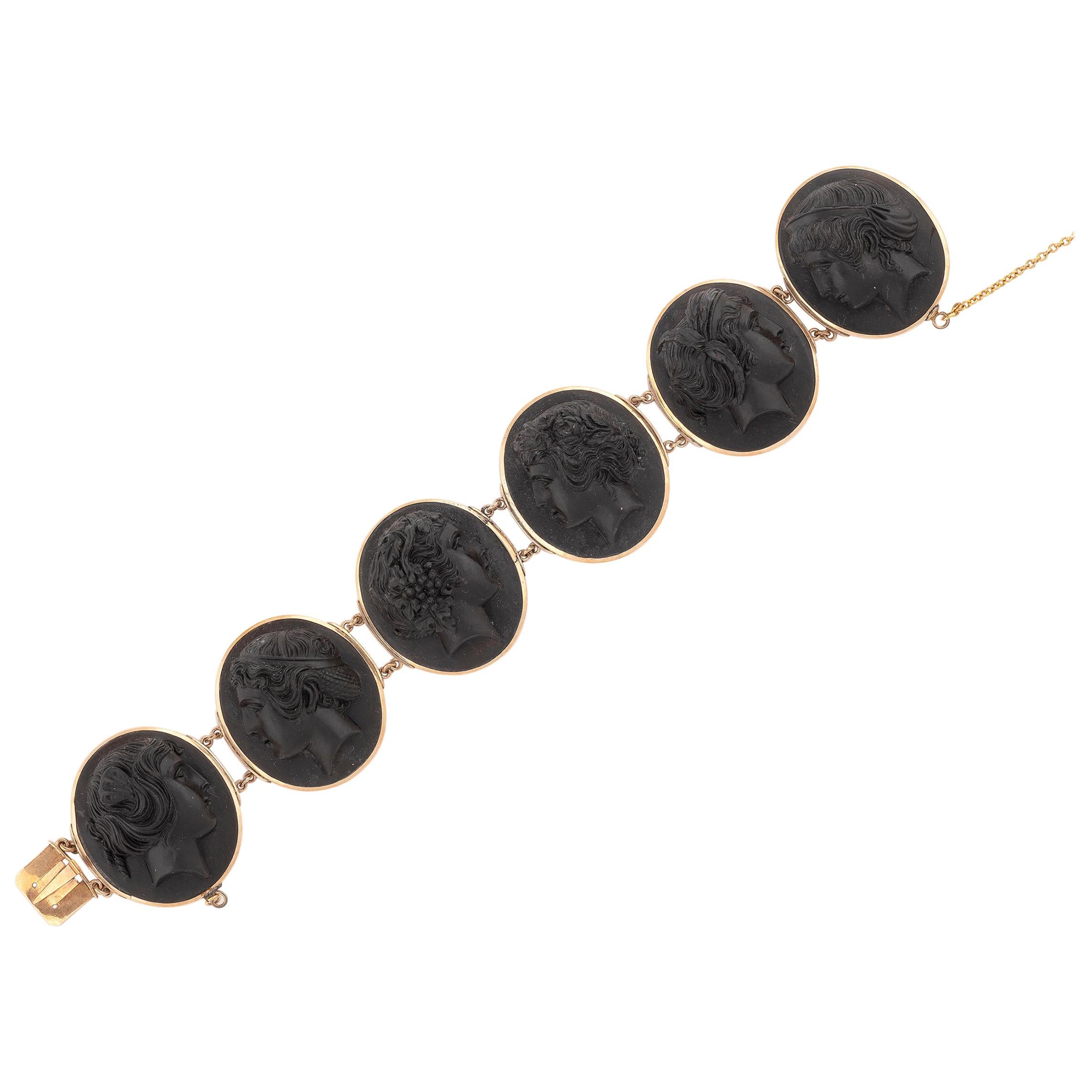 Mid-19th Century Black Lava Cameo Bracelet