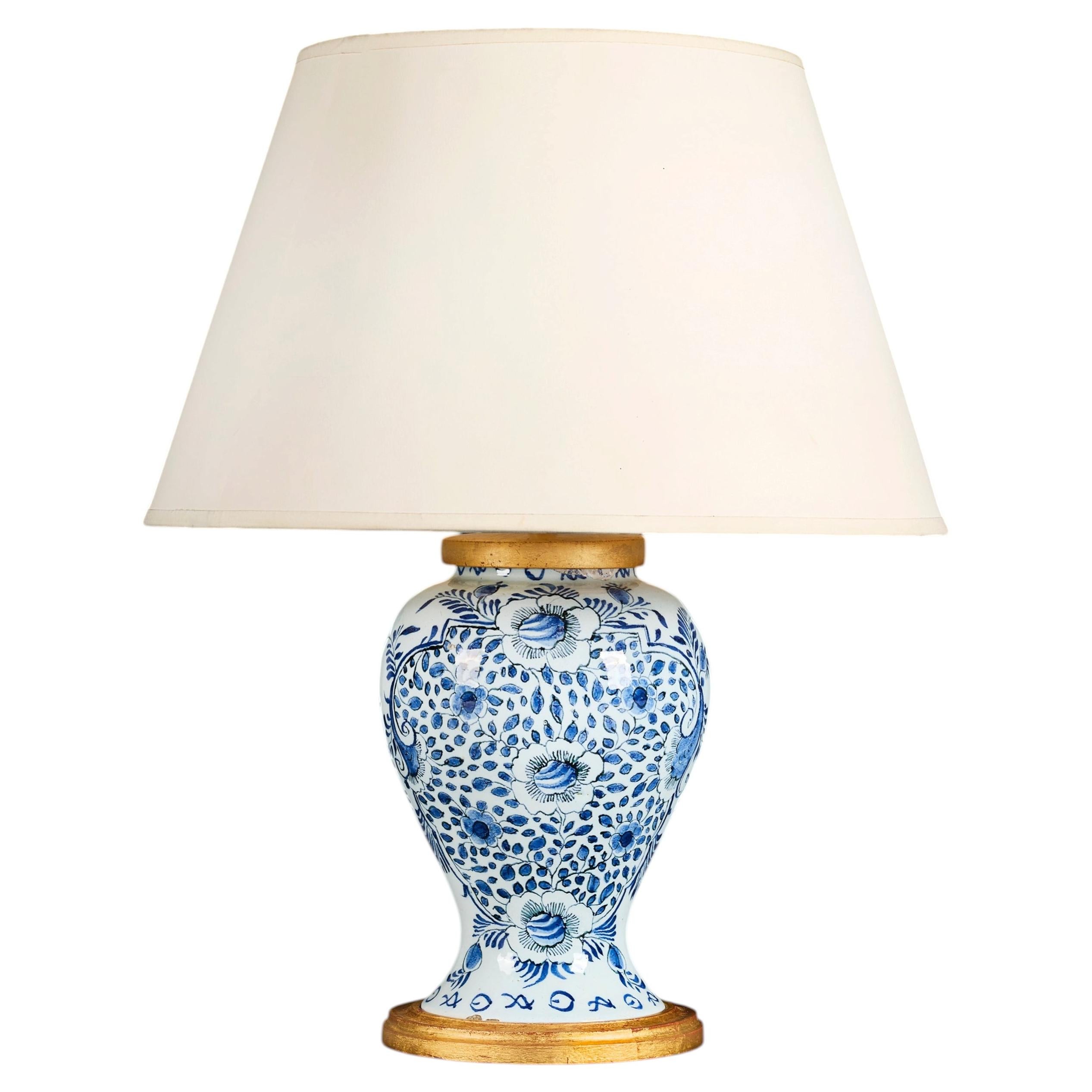 A Mid 19th Century Blue and White Delft Pottery Vase as a Lamp For Sale