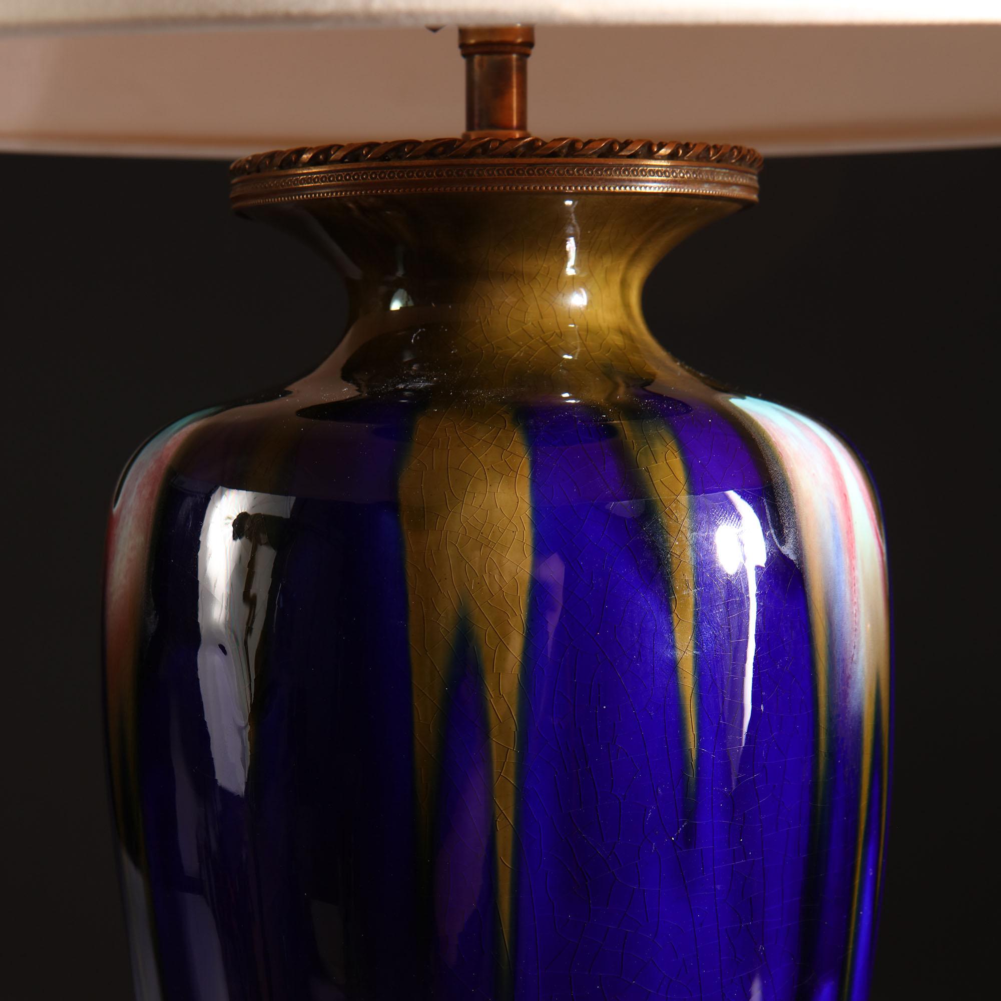 Mid-19th Century Blue Porcelain Table Lamp with Flambé Glaze and Ormolu Mounts In Good Condition For Sale In London, GB