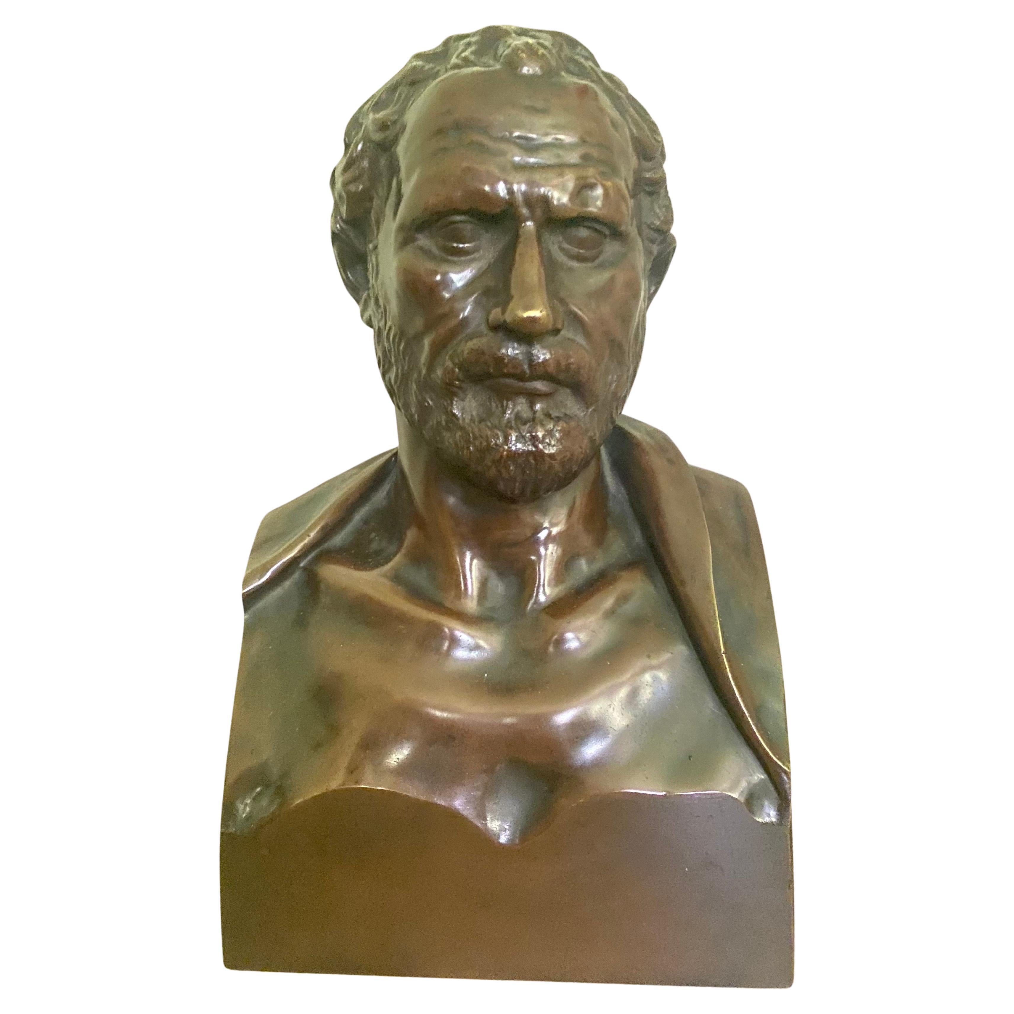 Mid 19th Century Bronze Bust of Demosthenes Signed "Reduction Sauvage For Sale