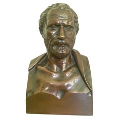 Antique Mid 19th Century Bronze Bust of Demosthenes Signed "Reduction Sauvage