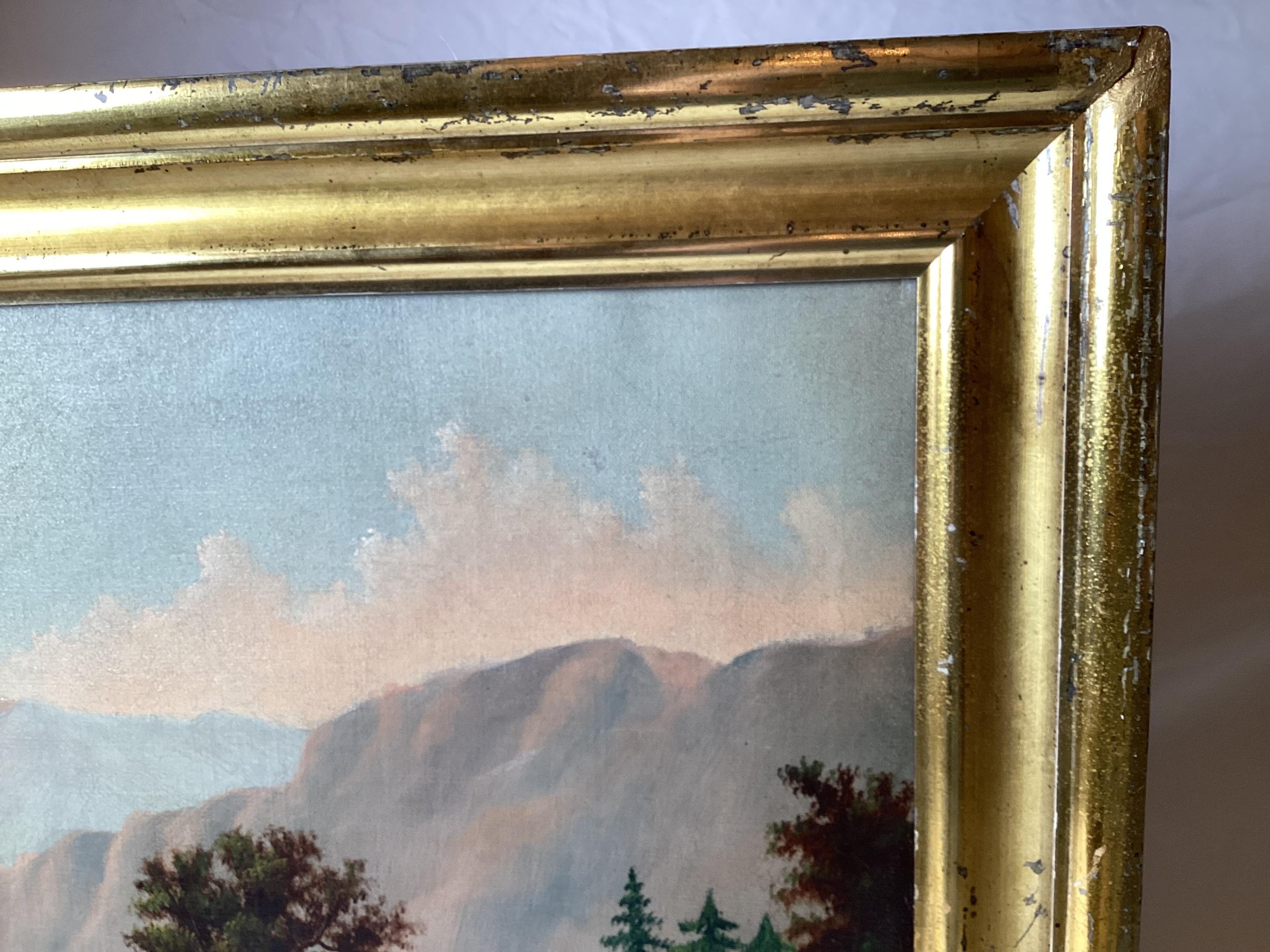 American Mid-19th Century Bucolic Scene Oil on Canvas in Original Giltwood Frame For Sale
