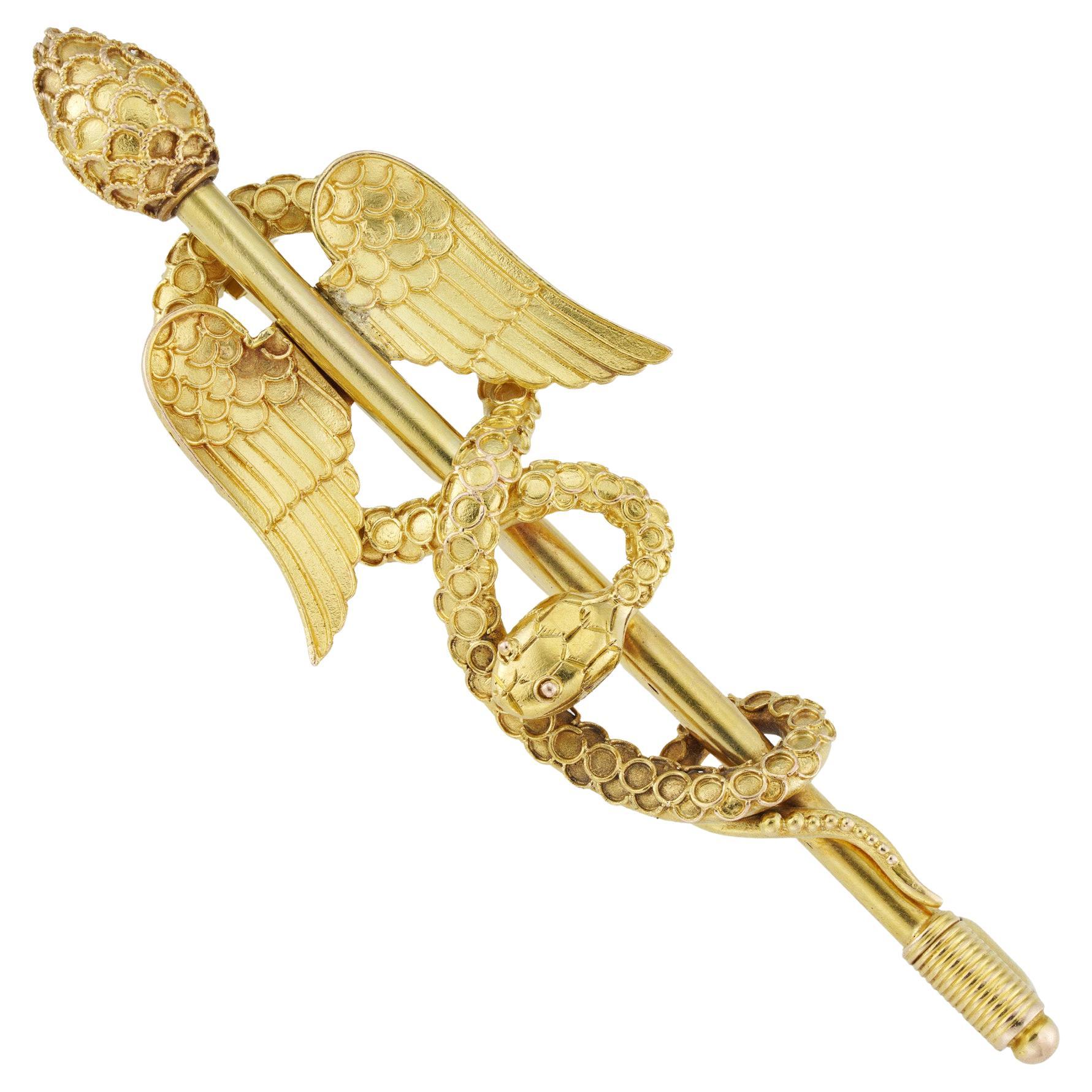 A mid 19th century Caduceus brooch For Sale