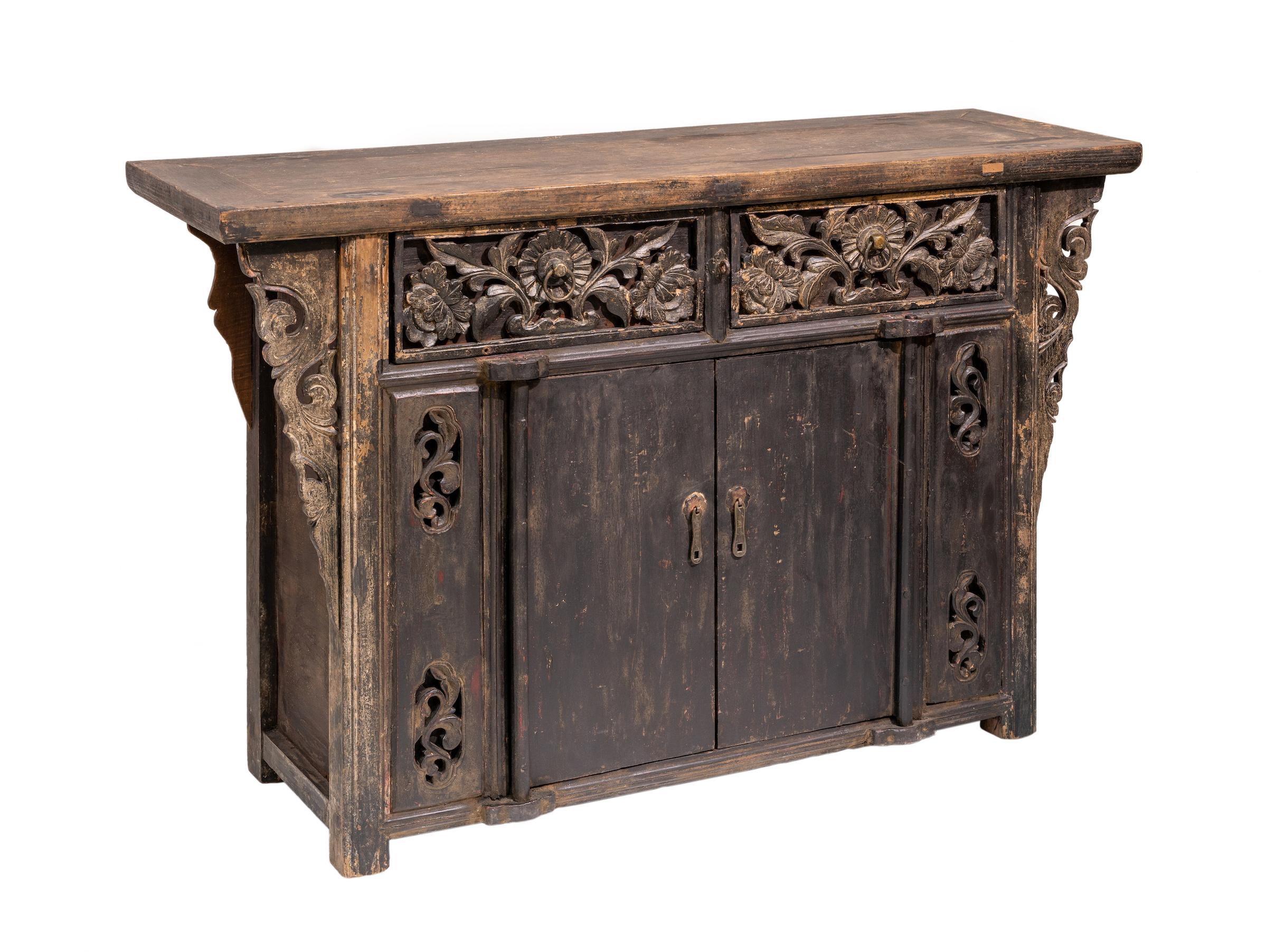Qing Mid-19th Century Carved Cabinet from Shanxi, China